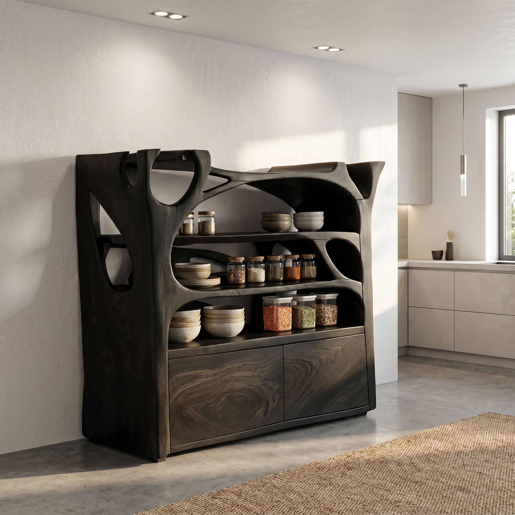 Handcrafted Shoe Cabinet Sculptural Wood Design For Entryway SINLHASC533