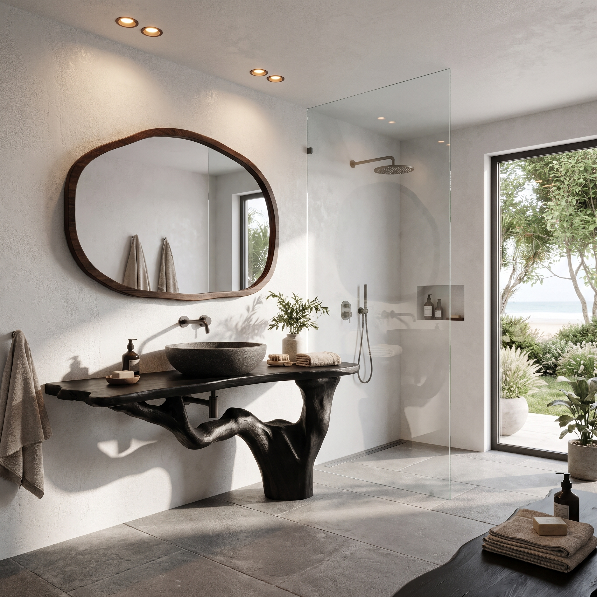 Handcrafted Bathroom Vanity With Tree Trunk Design For Powder Room SINLHABRV318