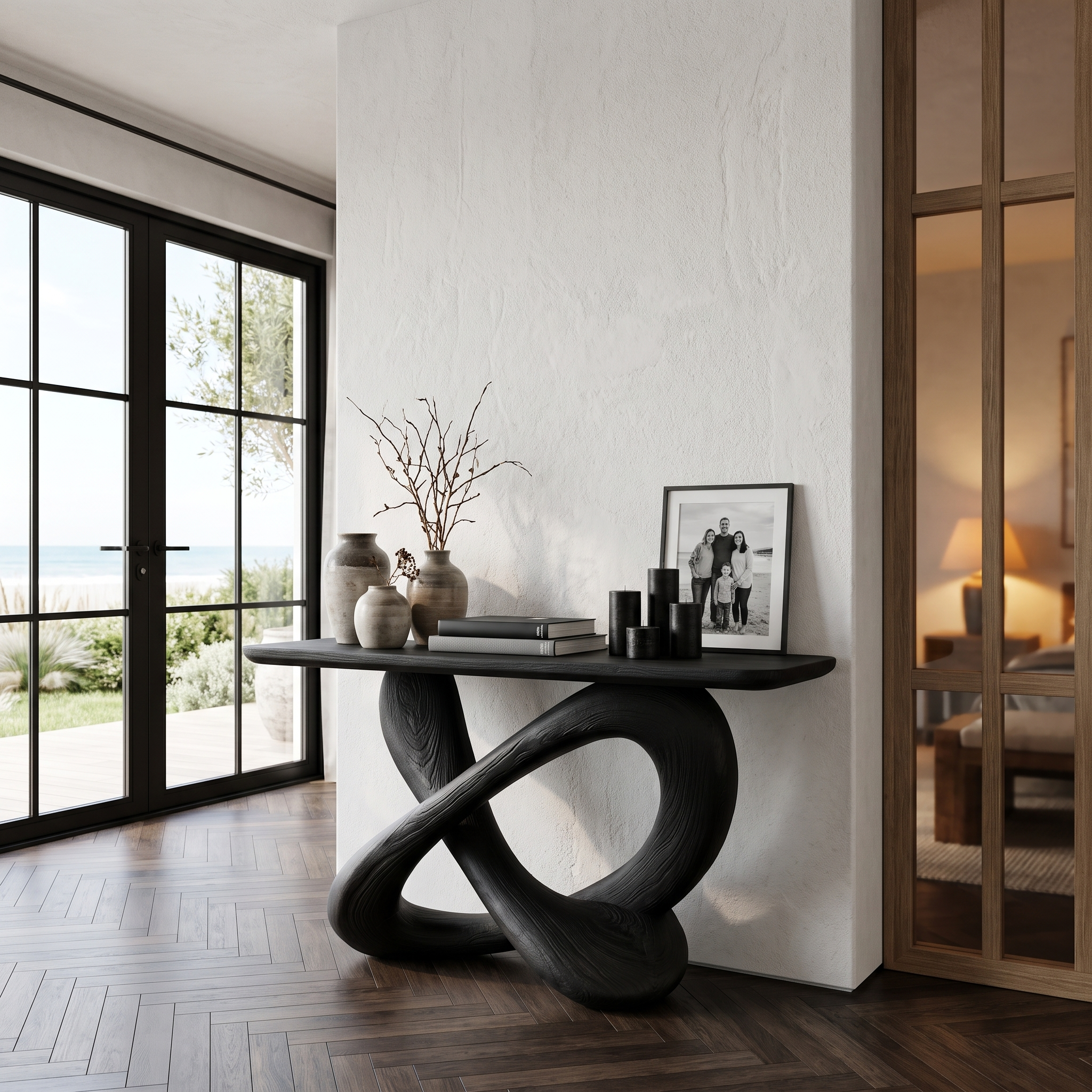 Modern Console Table With Twisted Ribbon Wood Base For Entryway SINLHACS670