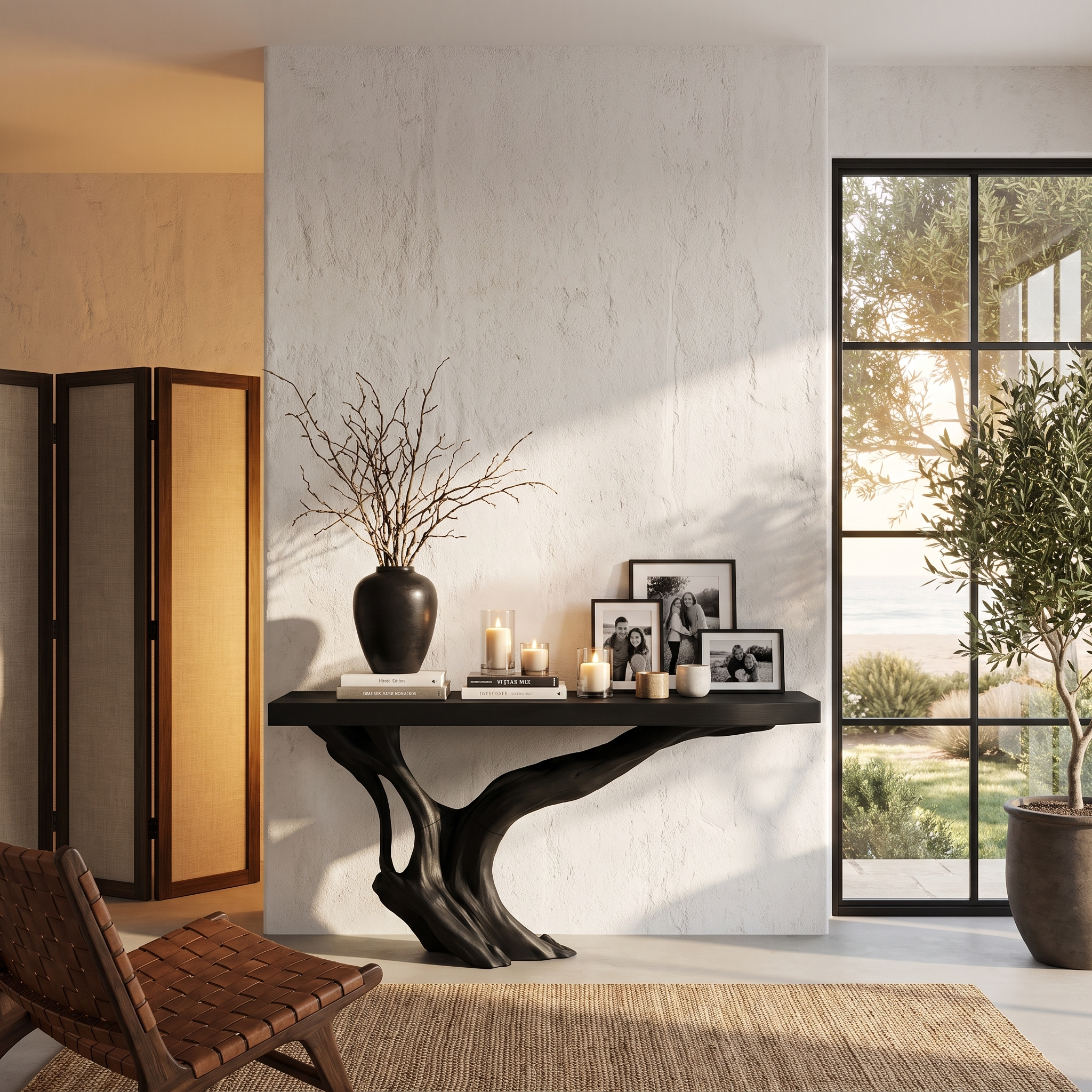 Organic Wall Mounted Console Table With Sculptural Wood Base For Hallway SINLHACS671
