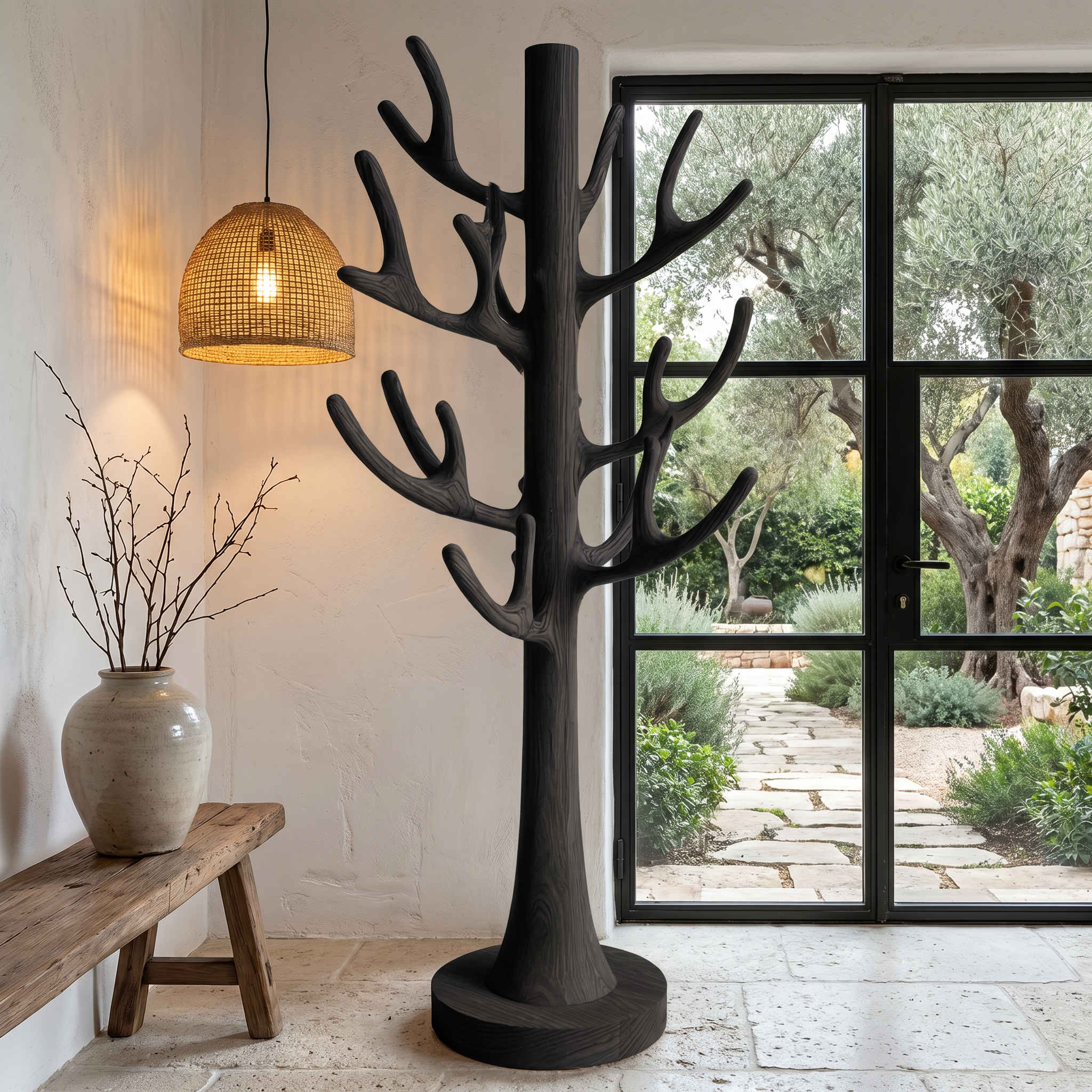 Tree Inspired Standing Coat Rack With Multiple Branch Hooks For Entryway SINLHATCR117