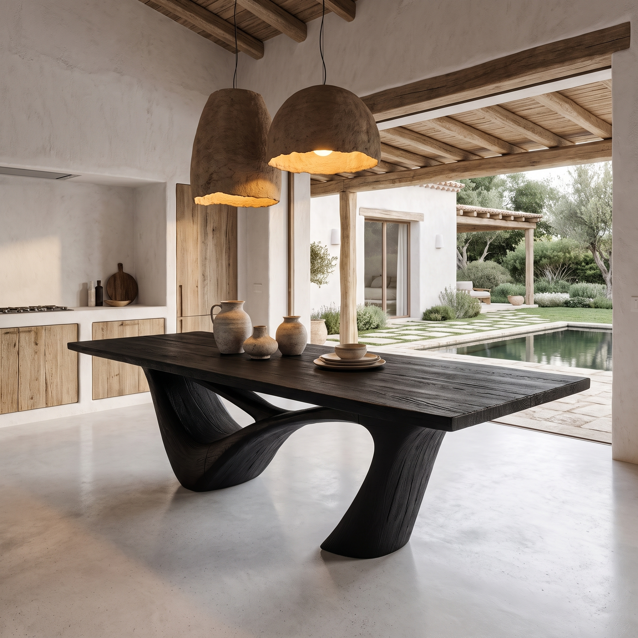 Minimalist Wing Pedestal Dining Table Solid Wood Dining Table For Dining Room SINLHADN210