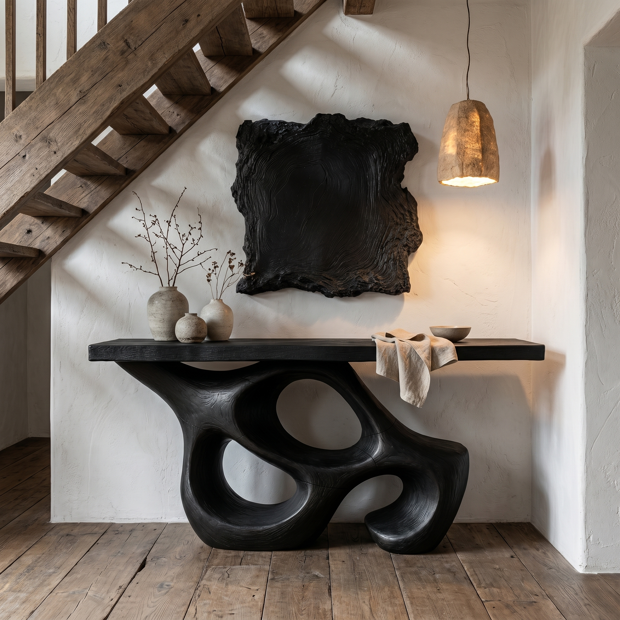 Artistic Sculptural Console Table With Abstract Hollow Wood Base For Living Room SINLHACS579