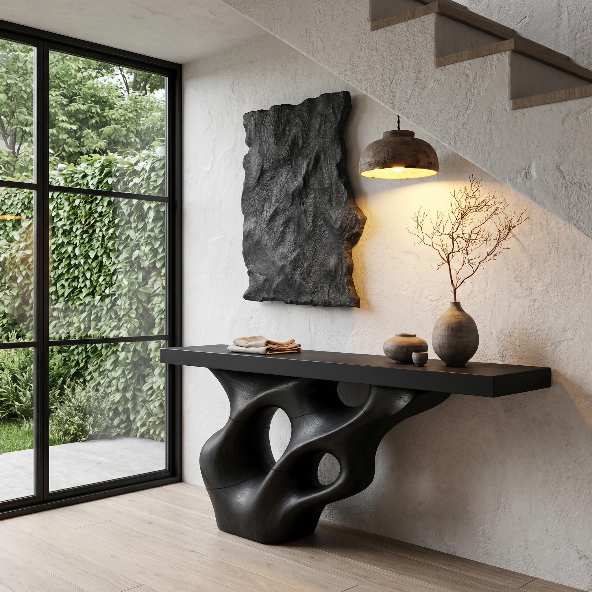 Live Edge Console Table With Sculptural Wood Structure For Entryway SINLHACS580