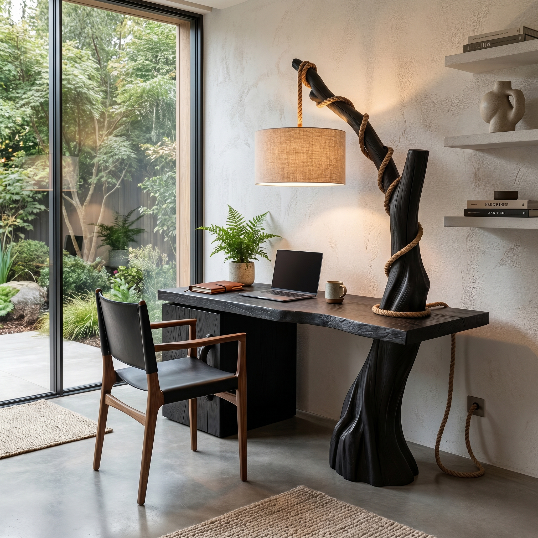 Nature Inspired Executive Desk With Handcrafted Tree Form Design For Home Office SINLHADK127
