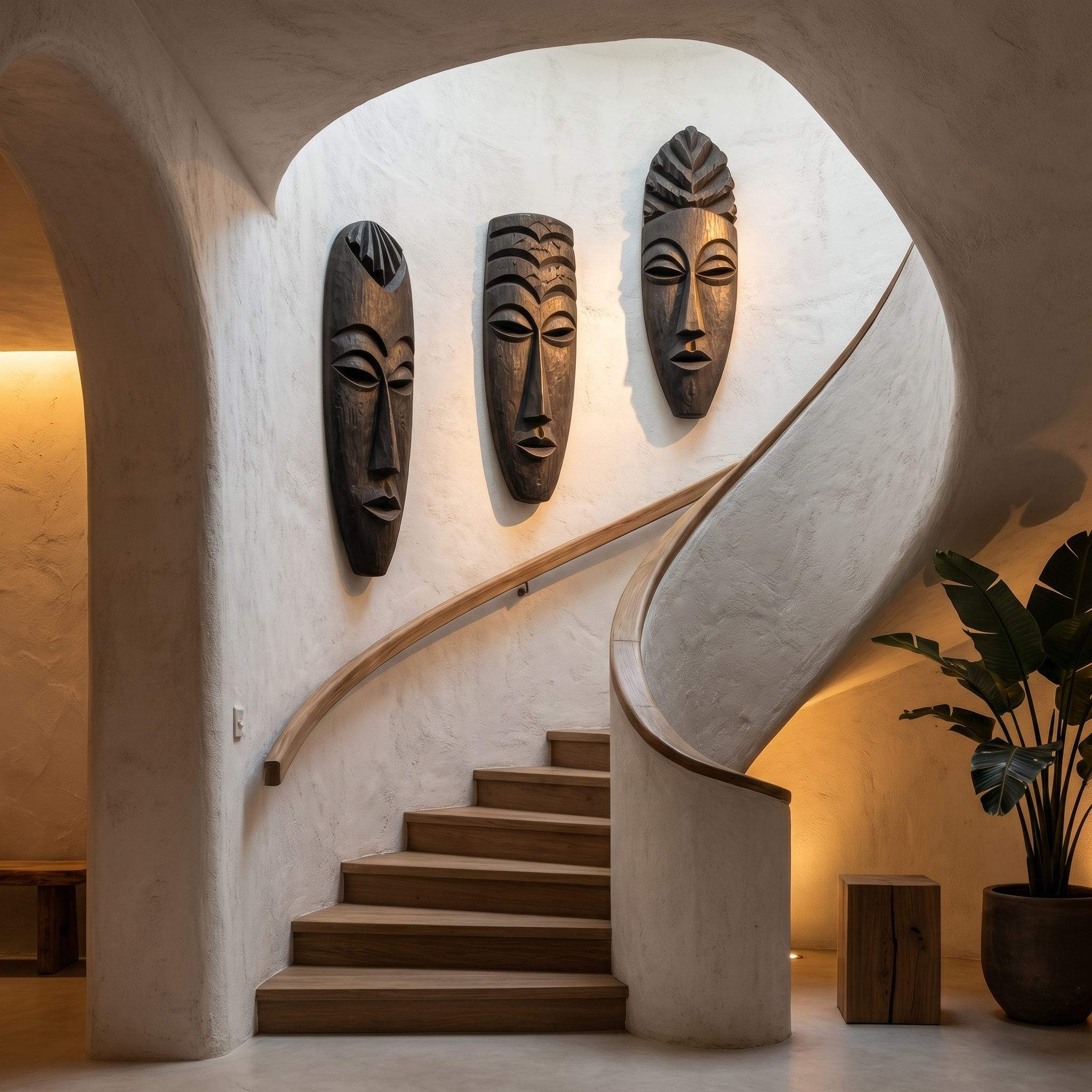 Tribal Wooden Wall Art Set With Hand Carved African Mask Design For Living Room And Entryway SINLHAWD100