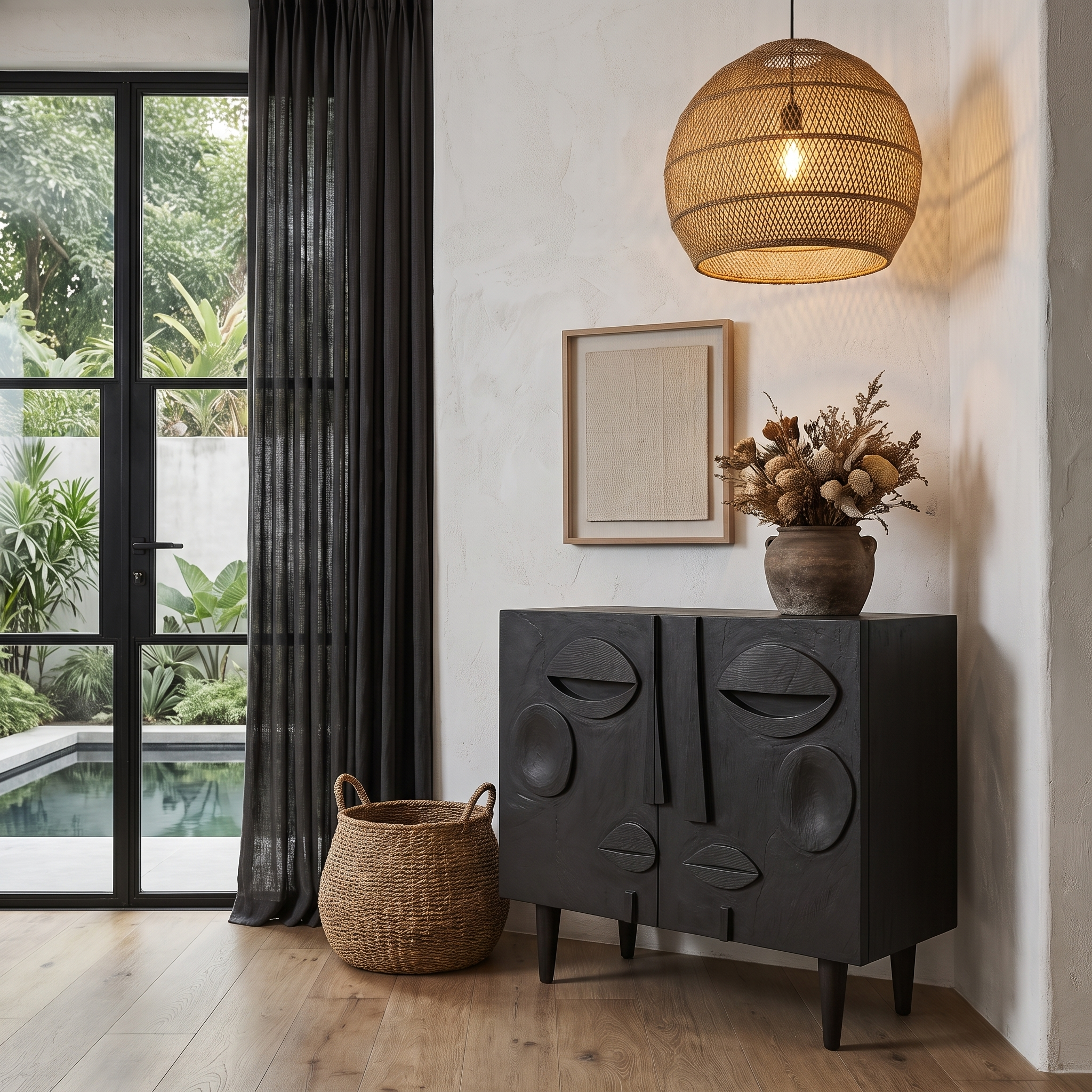 Modern Accent Cabinet With Abstract Face Design For Living Room And Entryway SINLHASD001