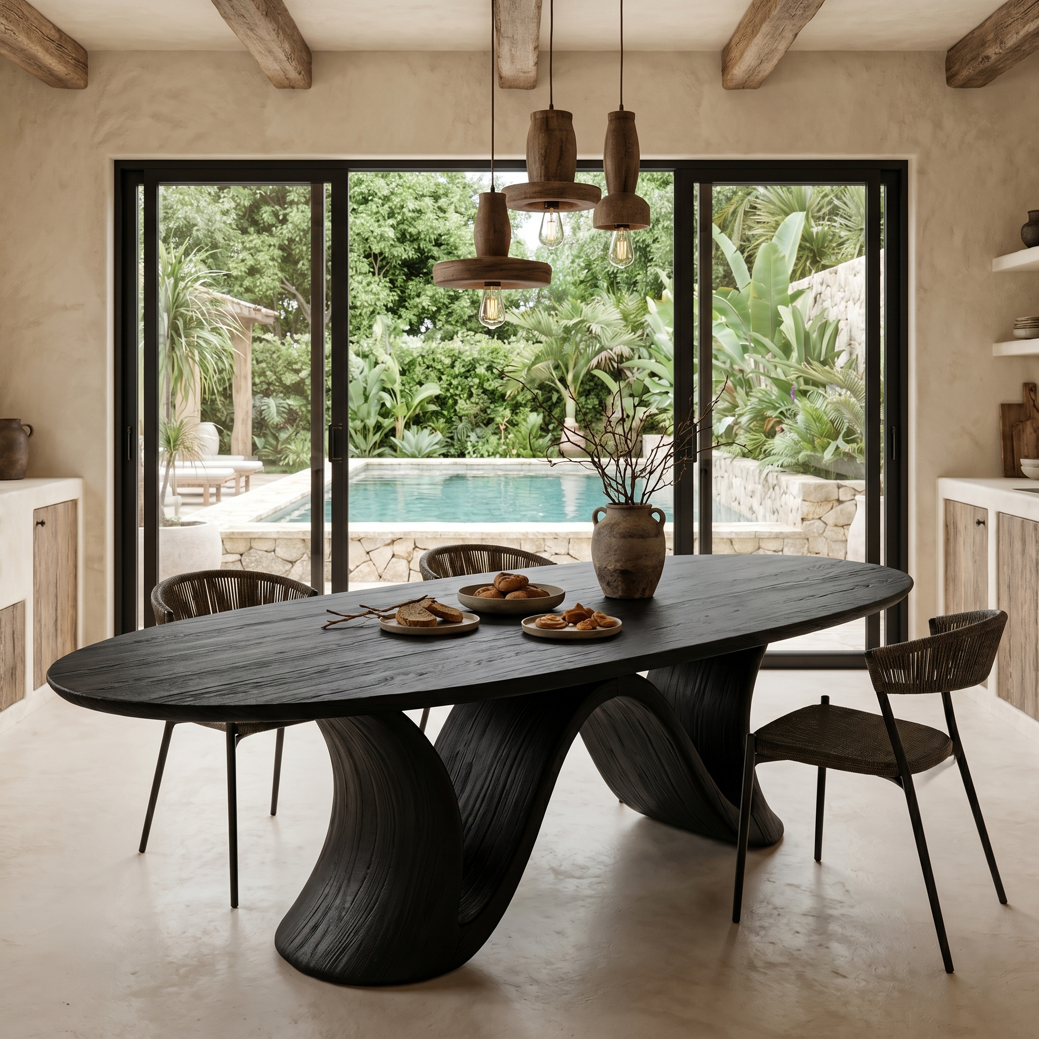 Organic Modern Dining Table With Round Top For Dining Room SINLHADT183