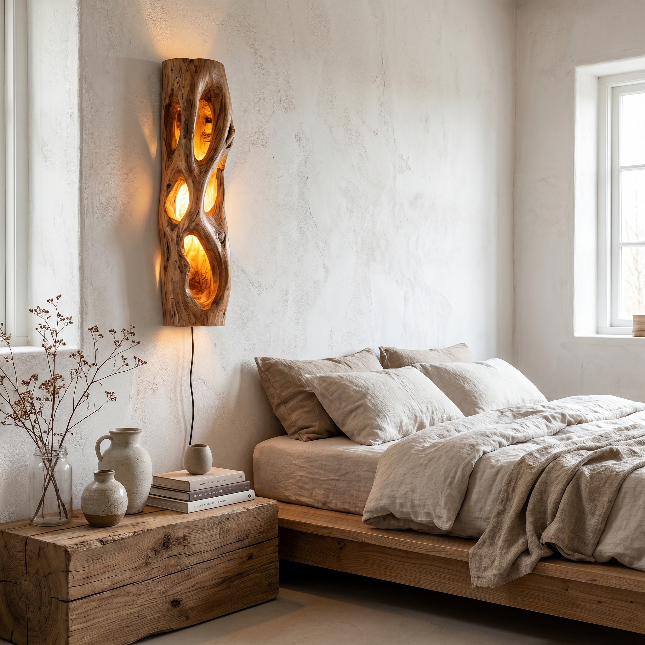 Sculptural Natural Wood Wall Sconce For Bedroom And Living Room SINLHAPL012