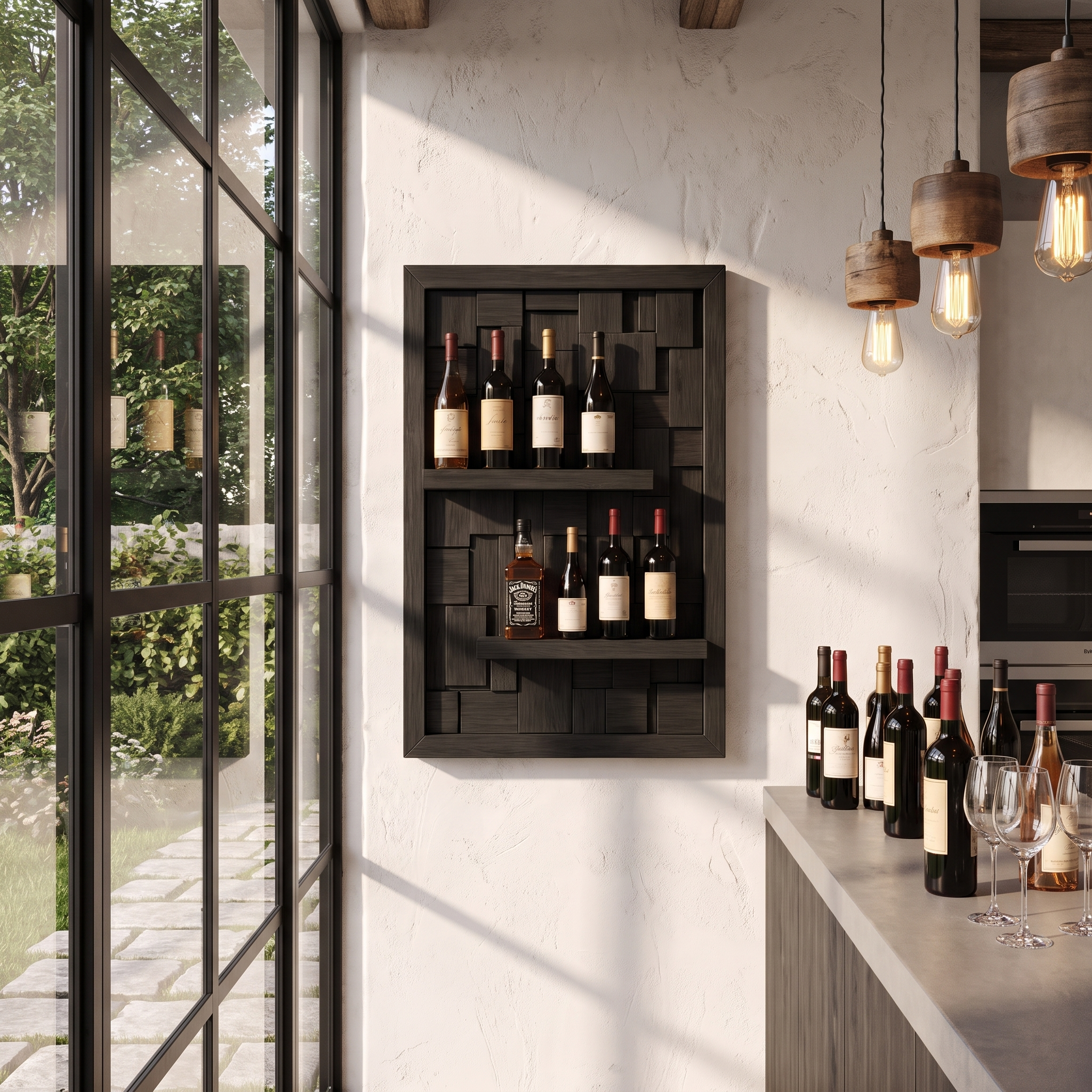 Wall Mounted Wine Holder With Open Bottle Display For Home Bar SINLHAWH047