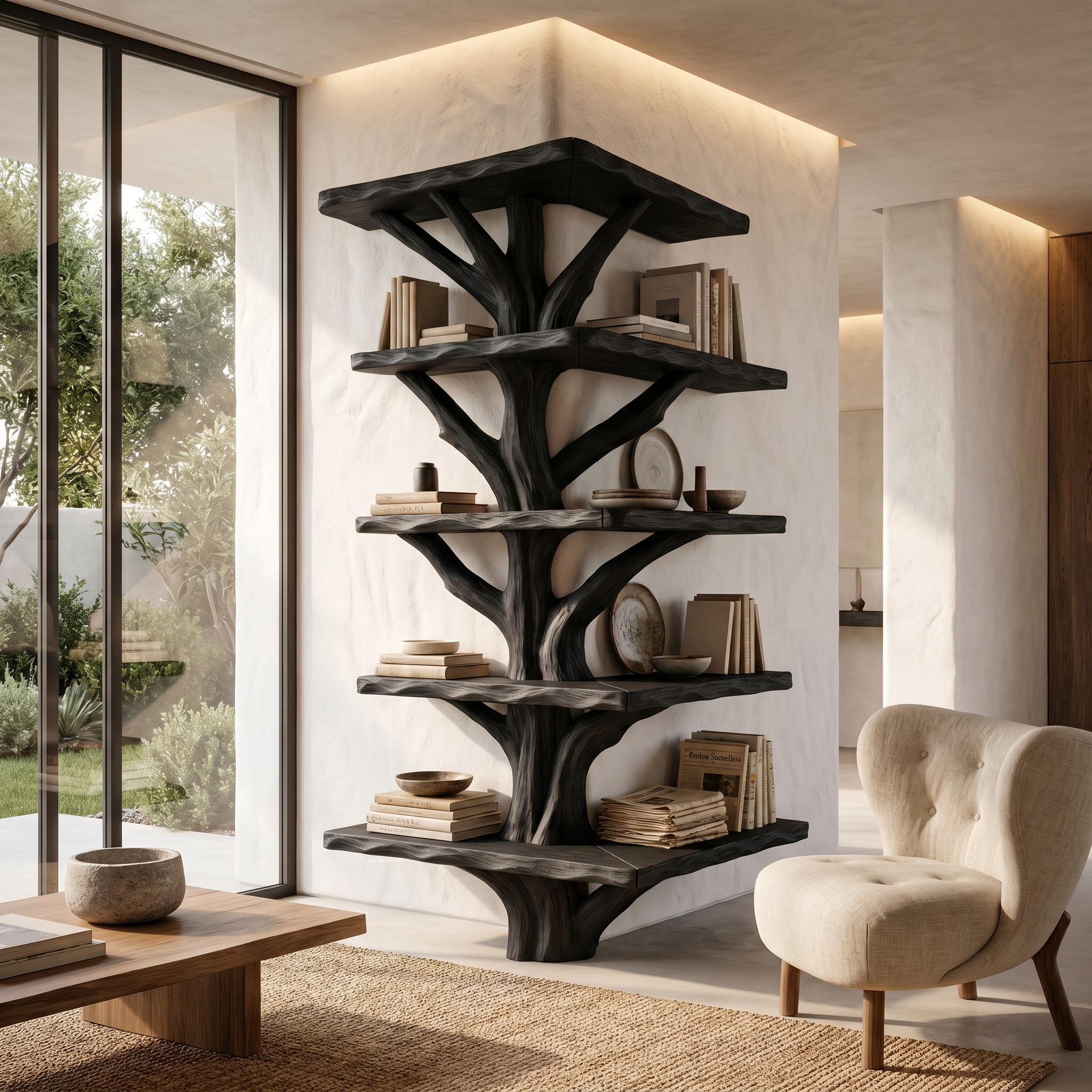Organic Modern Tree Bookcase With Artistic Branch Frame For Home Office SINLHATB749