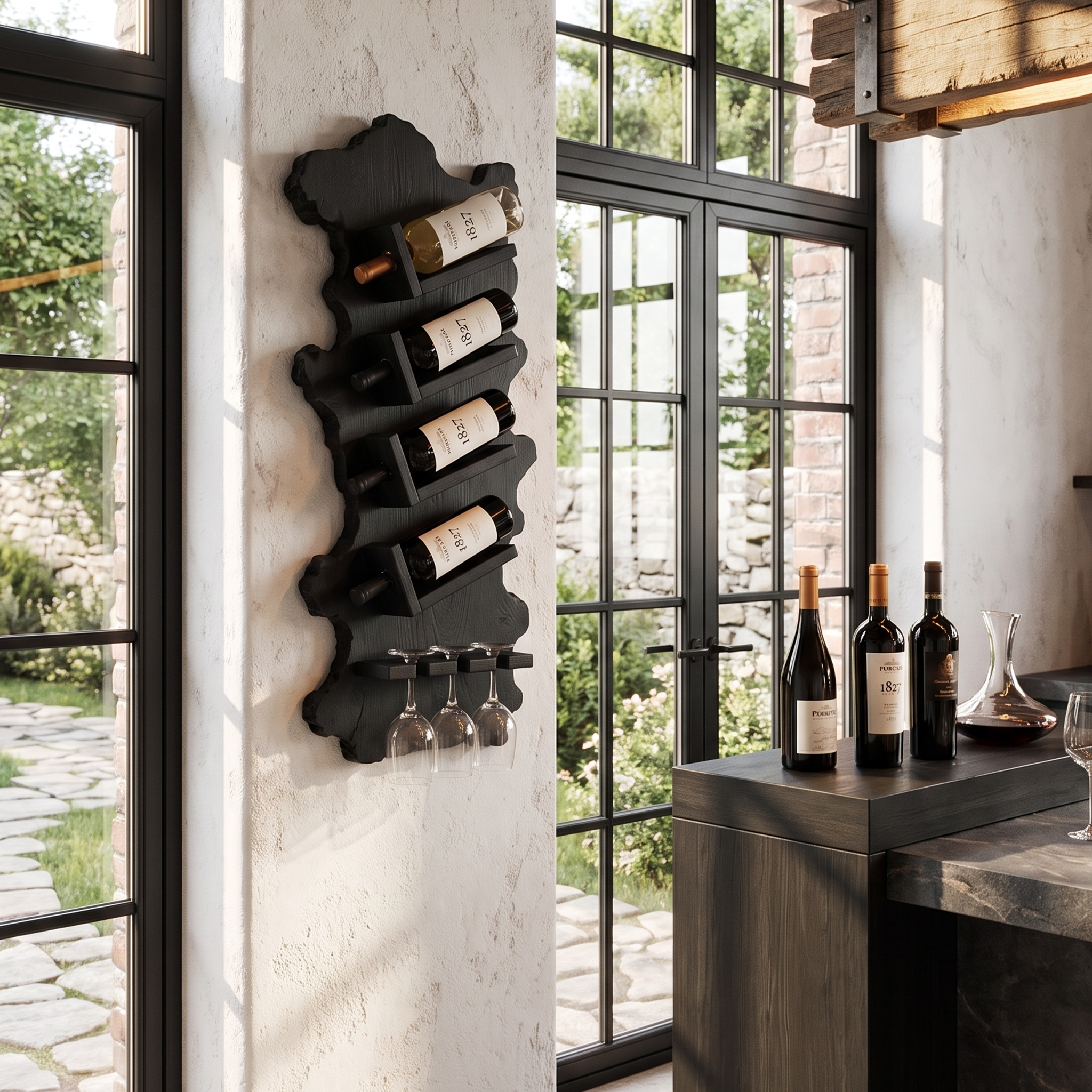 Minimalist Wall Mounted Wine Holder With Open Bottle Storage For Home Bar SINLHAWH048
