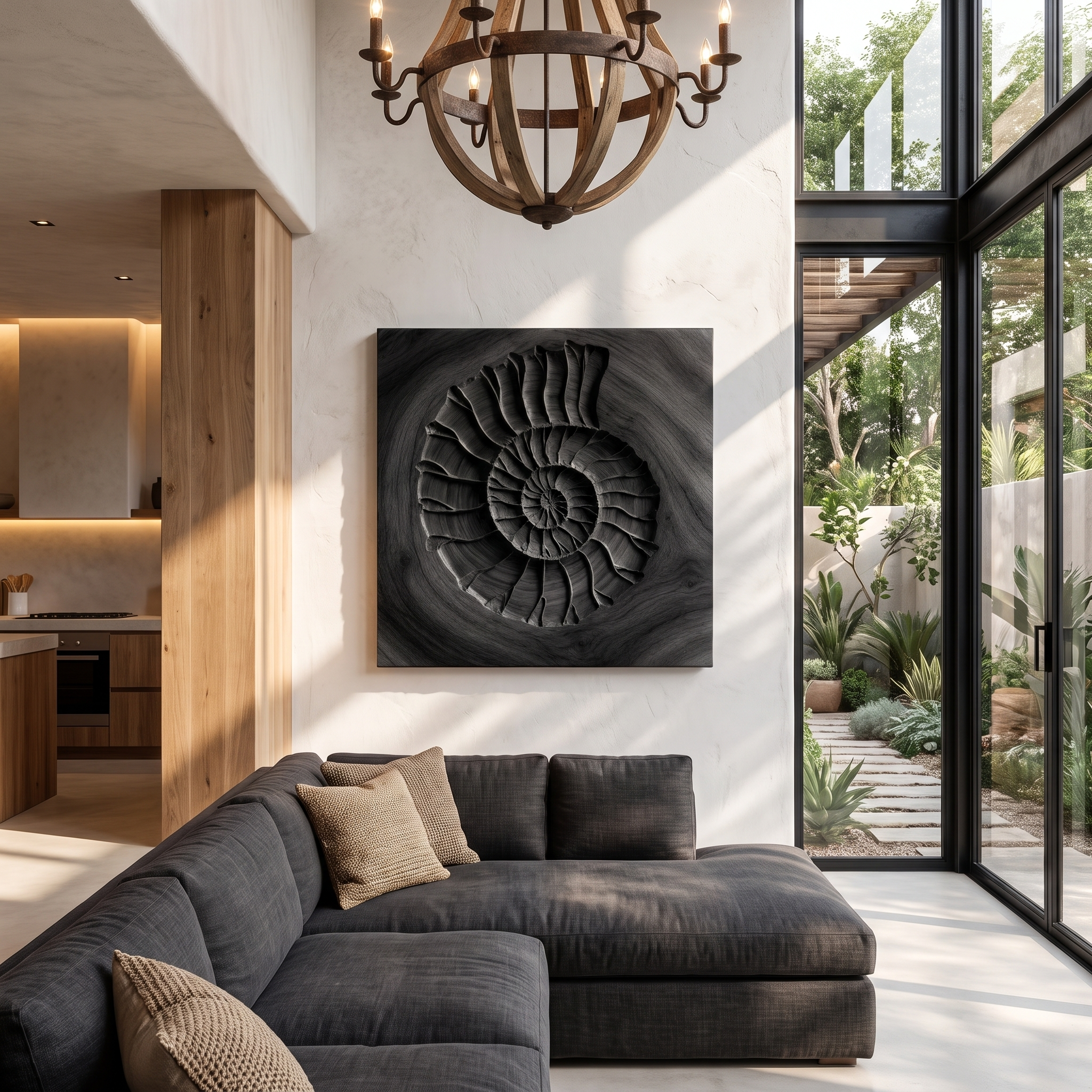 Rustic Ammonite Fossil Wooden Wall Decor For Living Room SINLHAWA136