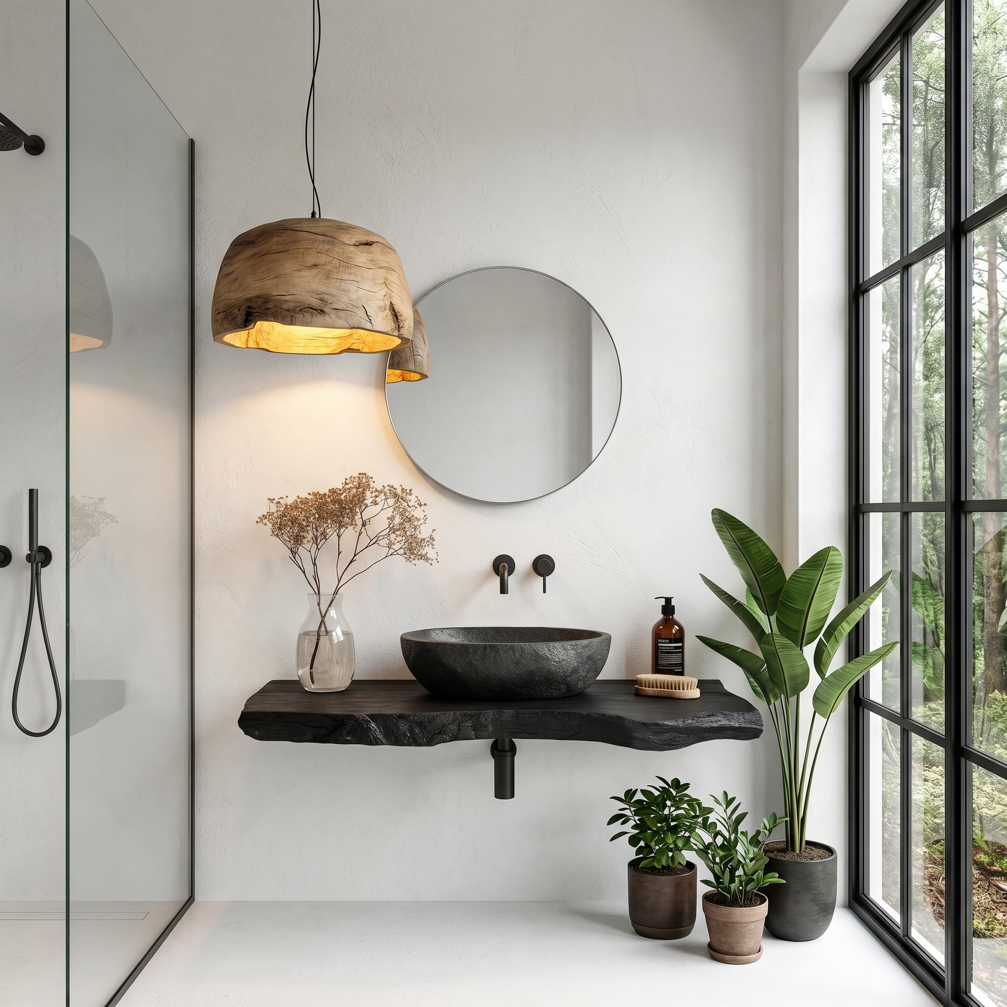Rustic Floating Bathroom Vanity With Live Edge Wood Shelf For Bathroom And Powder Room SINLHABRV308