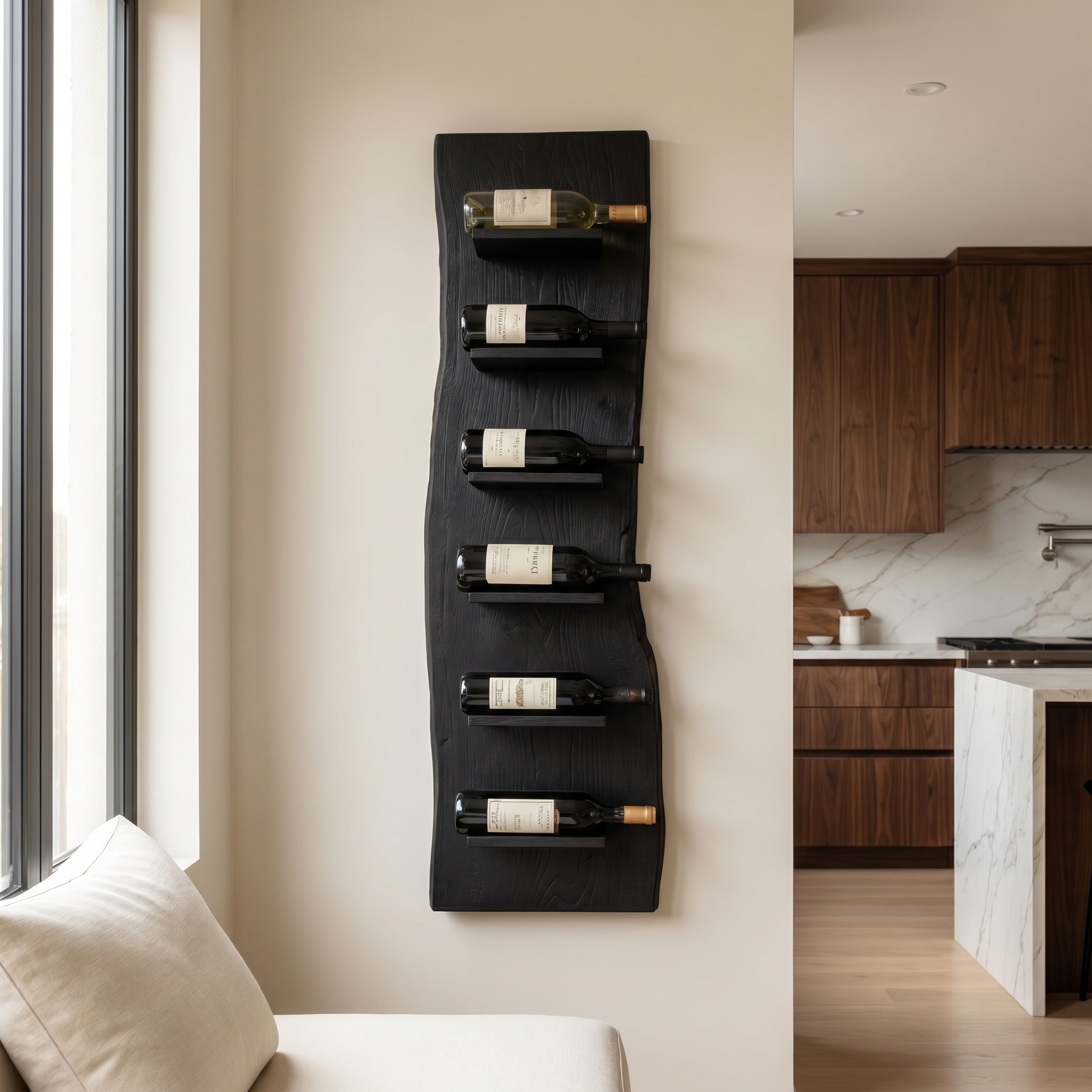 Organic Wall Mounted Wine Rack With Natural Wood Design For Kitchen SINLHAWR026