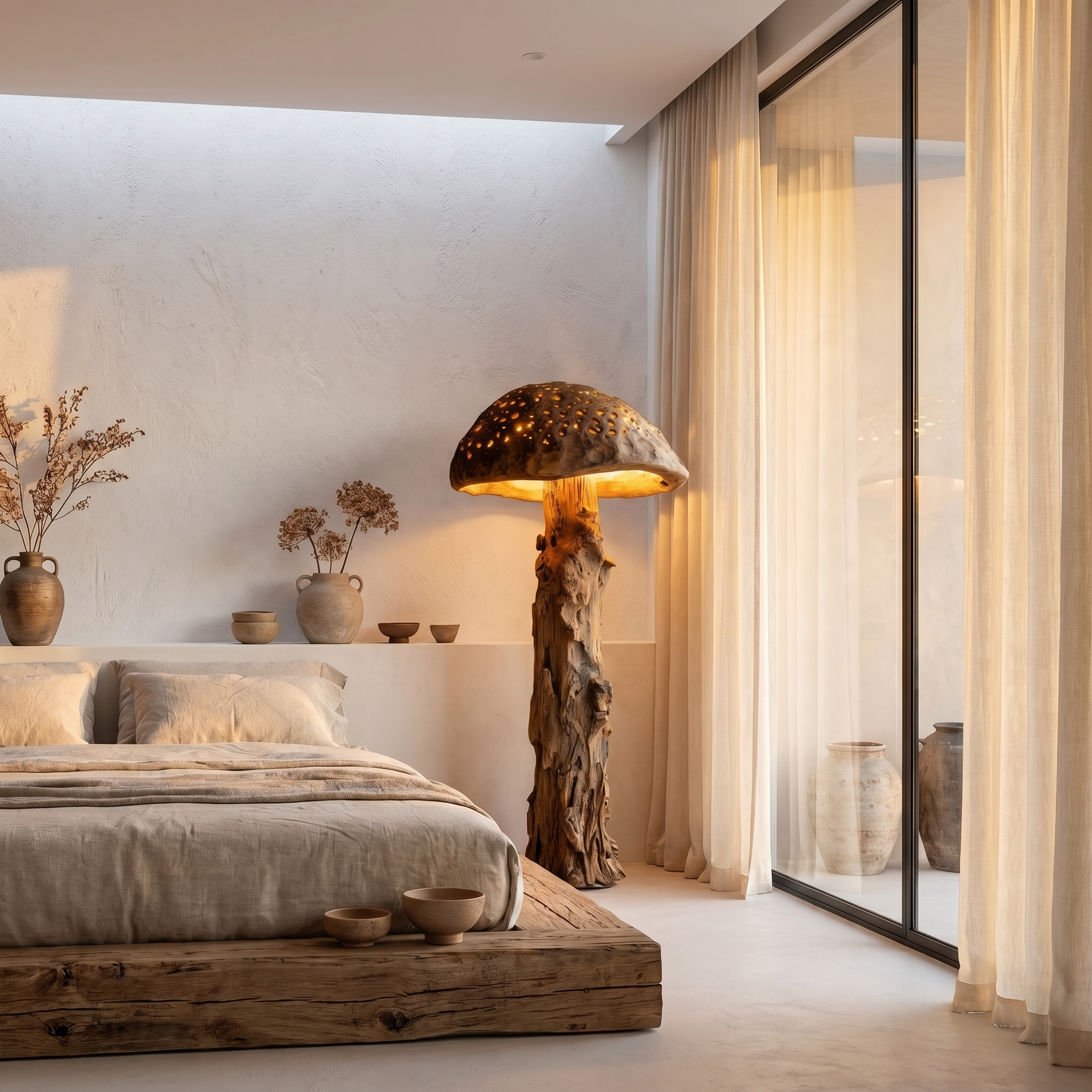 Organic Floor Lamp With Tree Trunk Base And Sculptural Shade For Living Room And Bedroom SINLHAFLP069