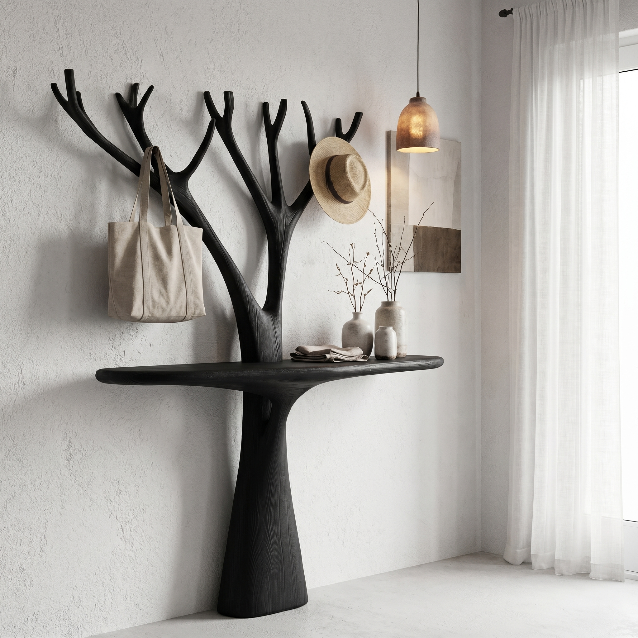 Rustic Organic Console Table With Tree Branch Wood Base For Living Room SINLHACS602