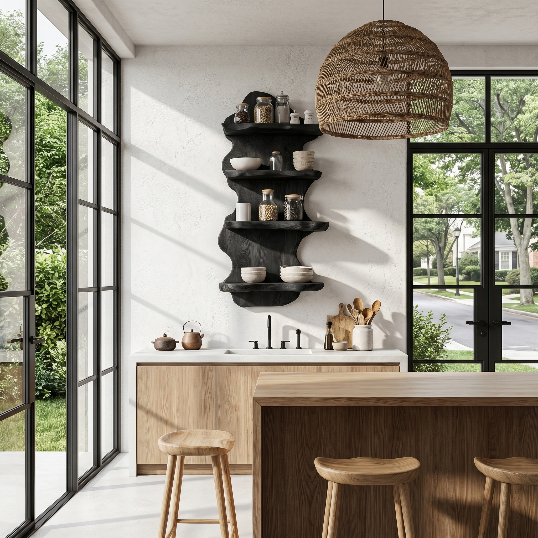 Sculptural Floating Shelf With Organic Wooden Form For Living Room And Kitchen SINLHAFL553