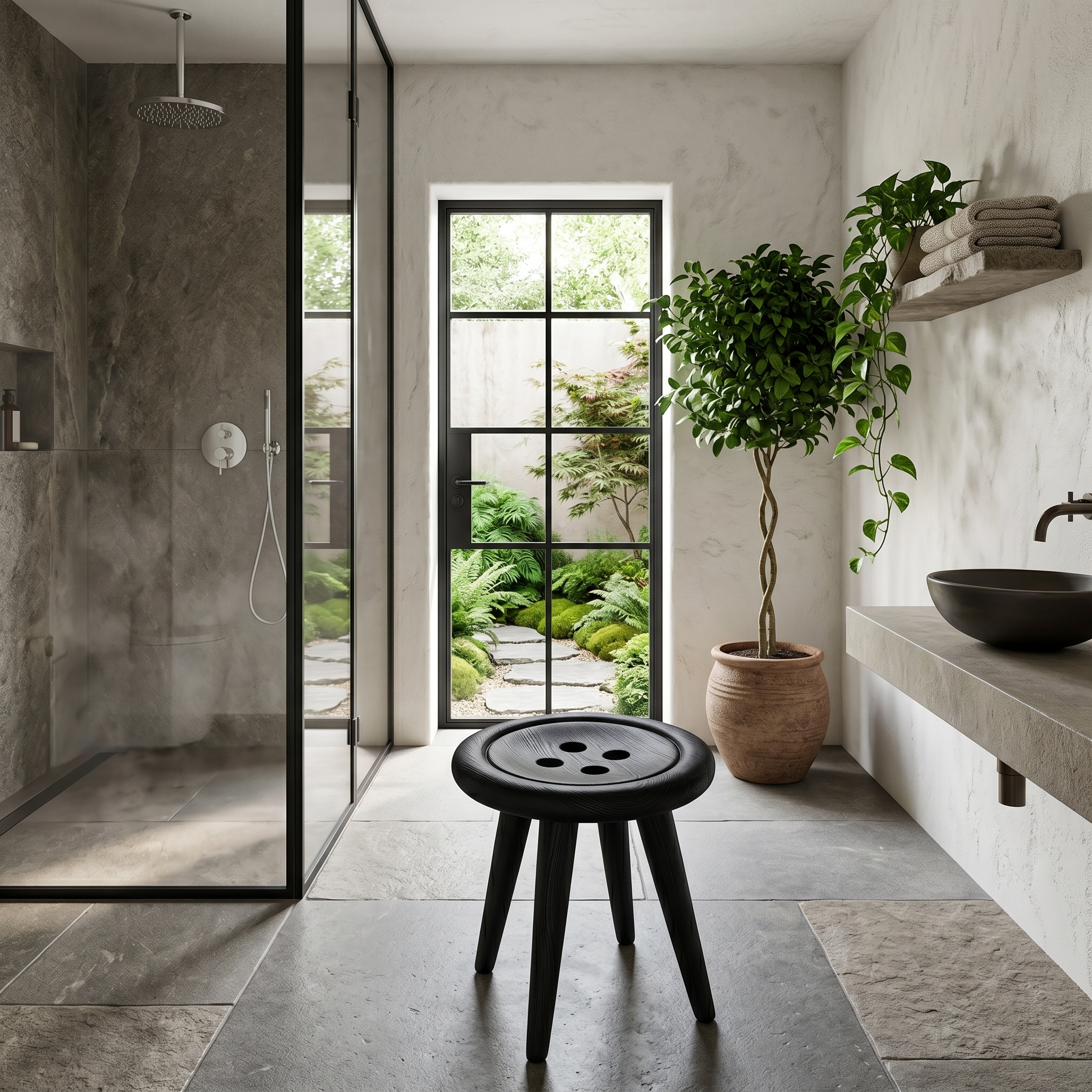 Modern Organic Shower Stool With Handcrafted Wood Design For Bathroom SINLHAWS011