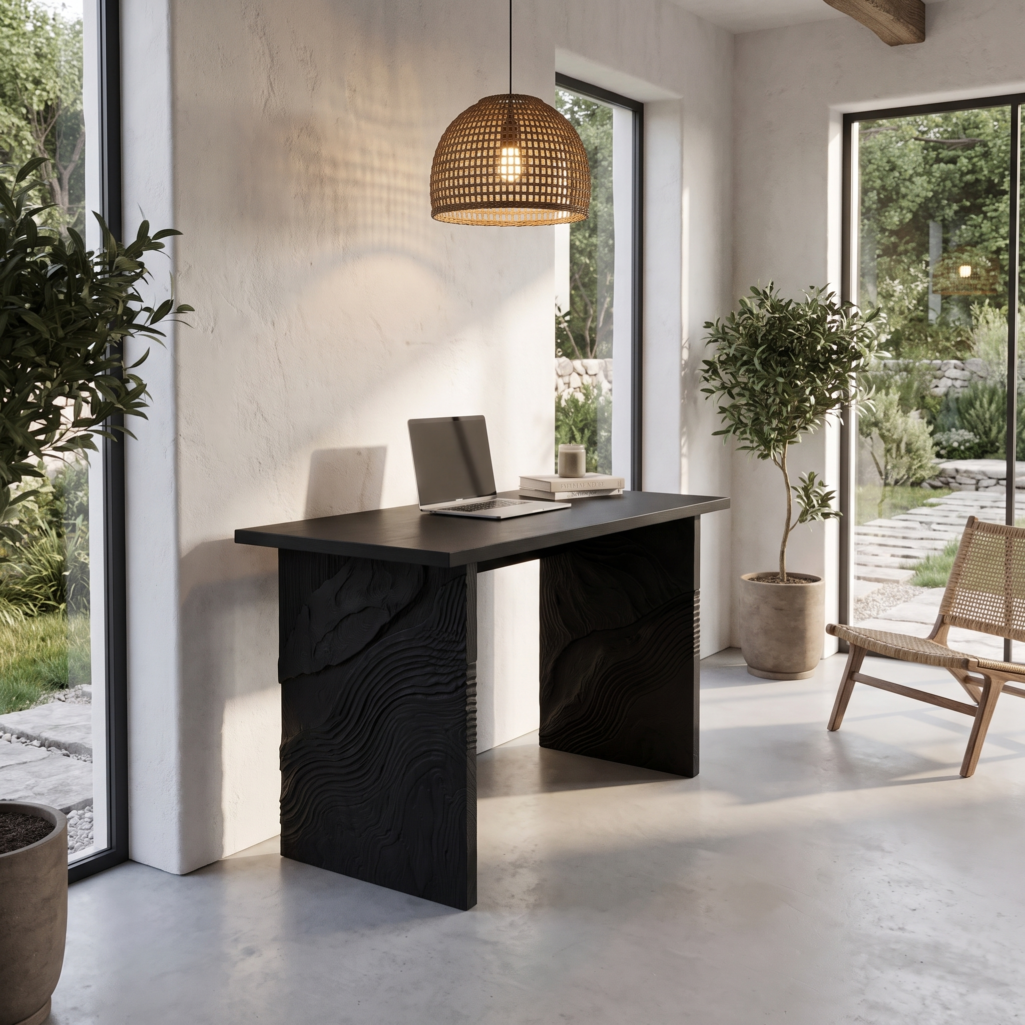 Organic Modern Writing Desk Handcrafted Storage Design For Executive Home Office SINLHADE165