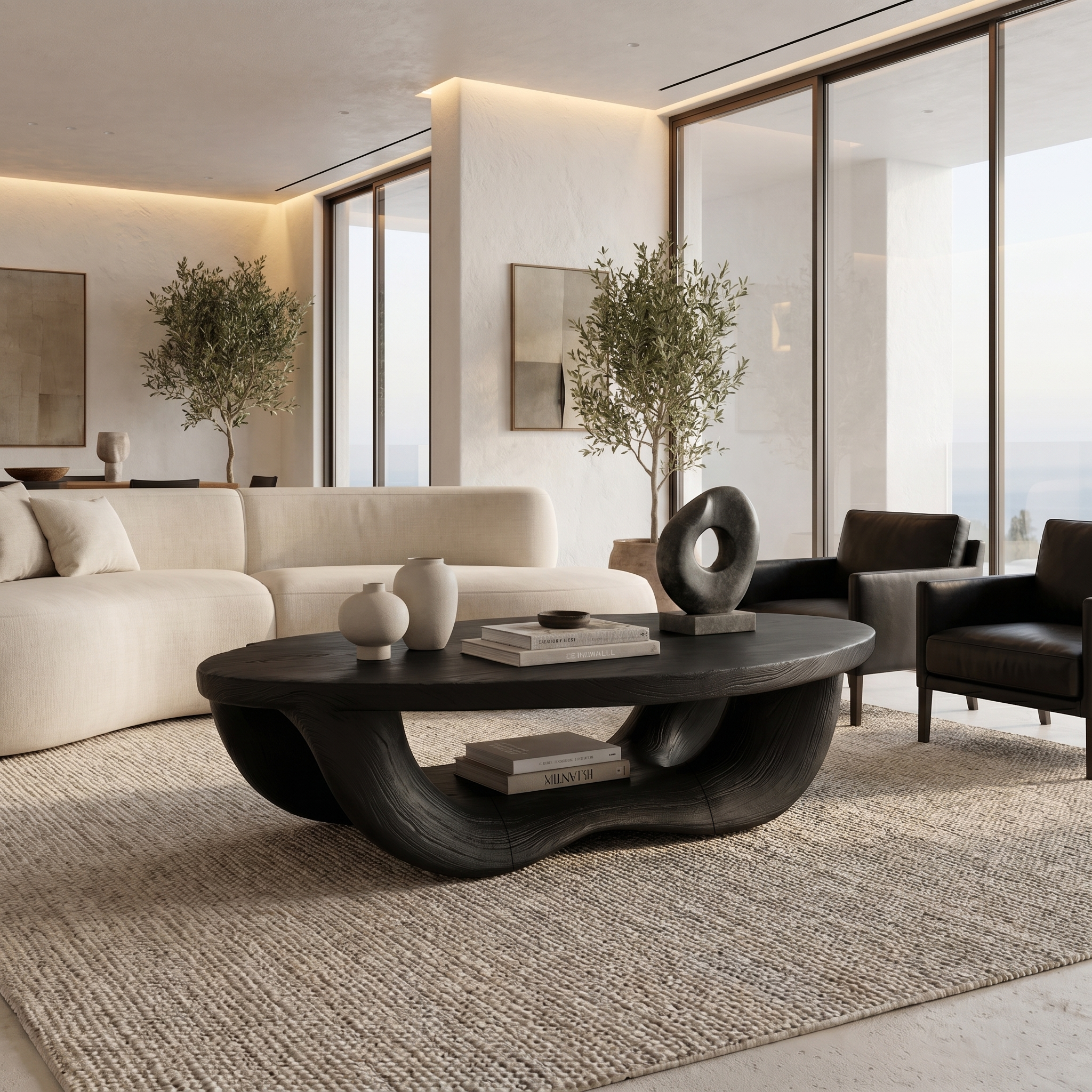 Modern Organic Coffee Table With Handcrafted Curved Wood Design For Living Room SINLHACF393