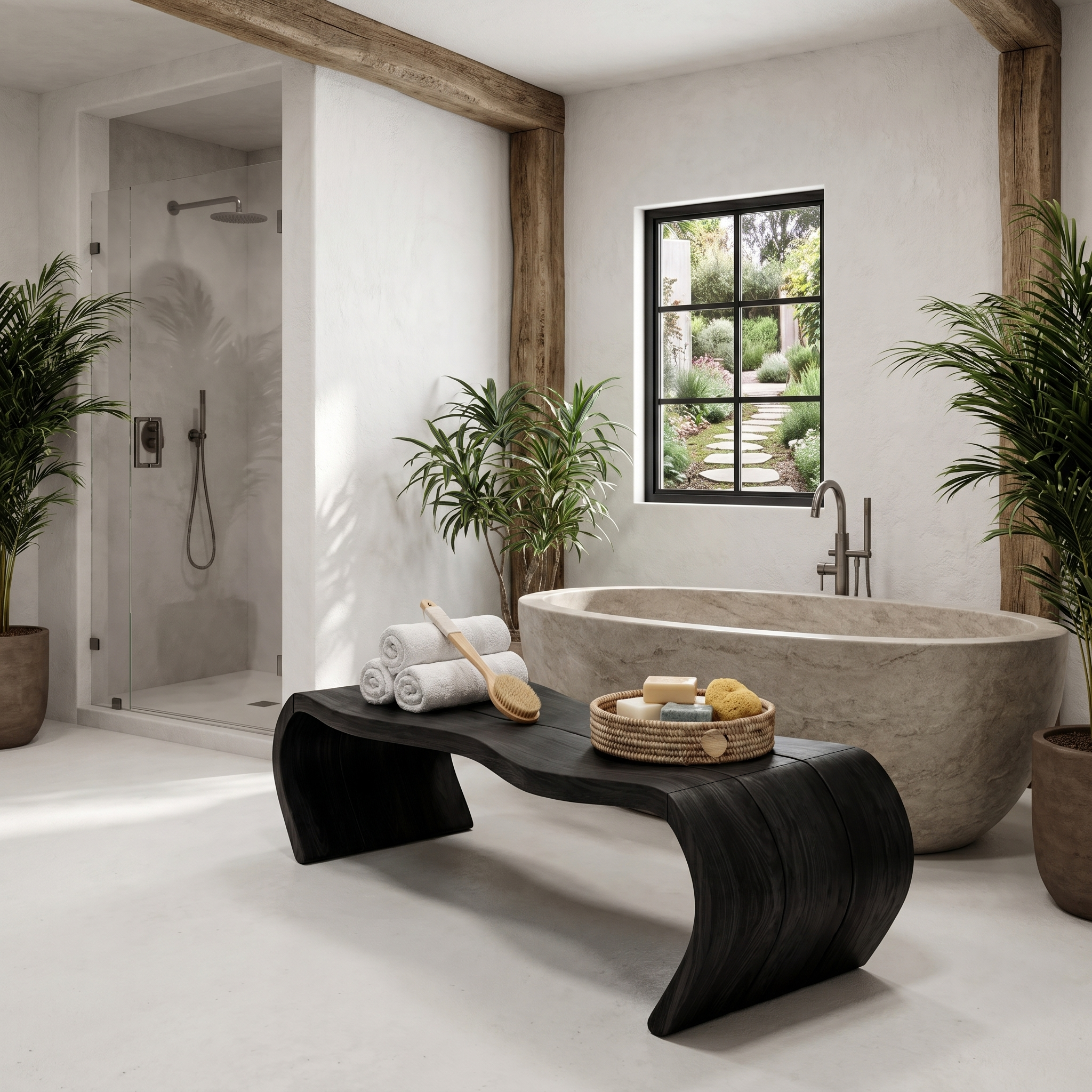 Handcrafted Wooden Shower Bench For Bathroom SINLHARS126