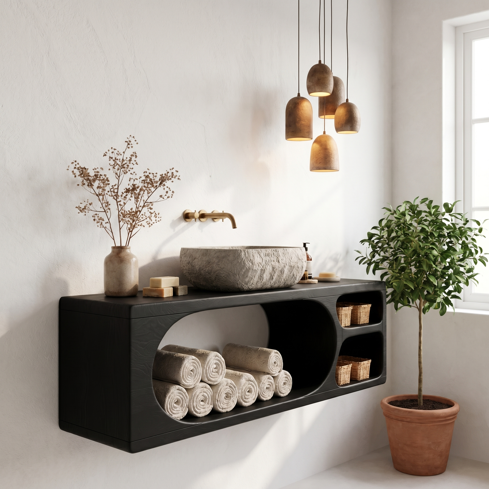 Organic Bathroom Vanity With Built In Storage Shelves For Bathroom SINLHABRV309