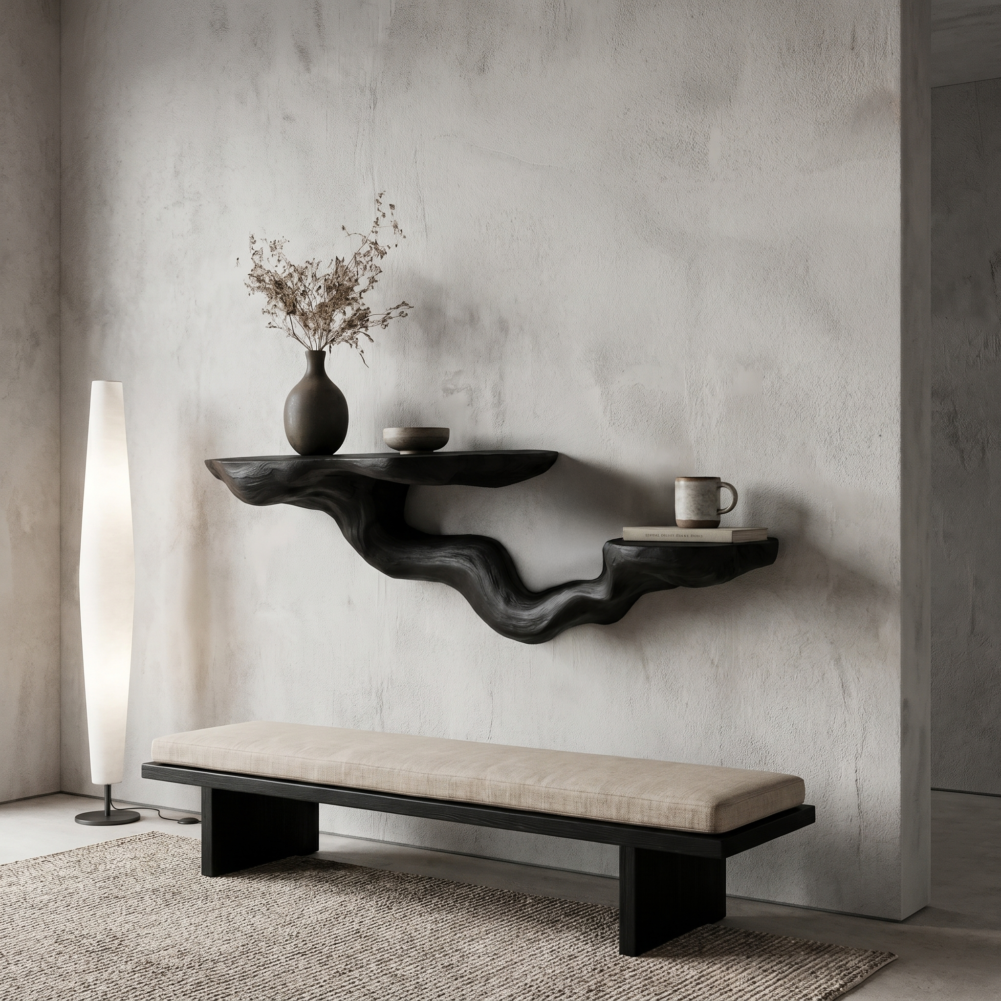 Rustic Floating Shelf With Sculptural Tree Branch Form For Home Decor SINLHAFL549