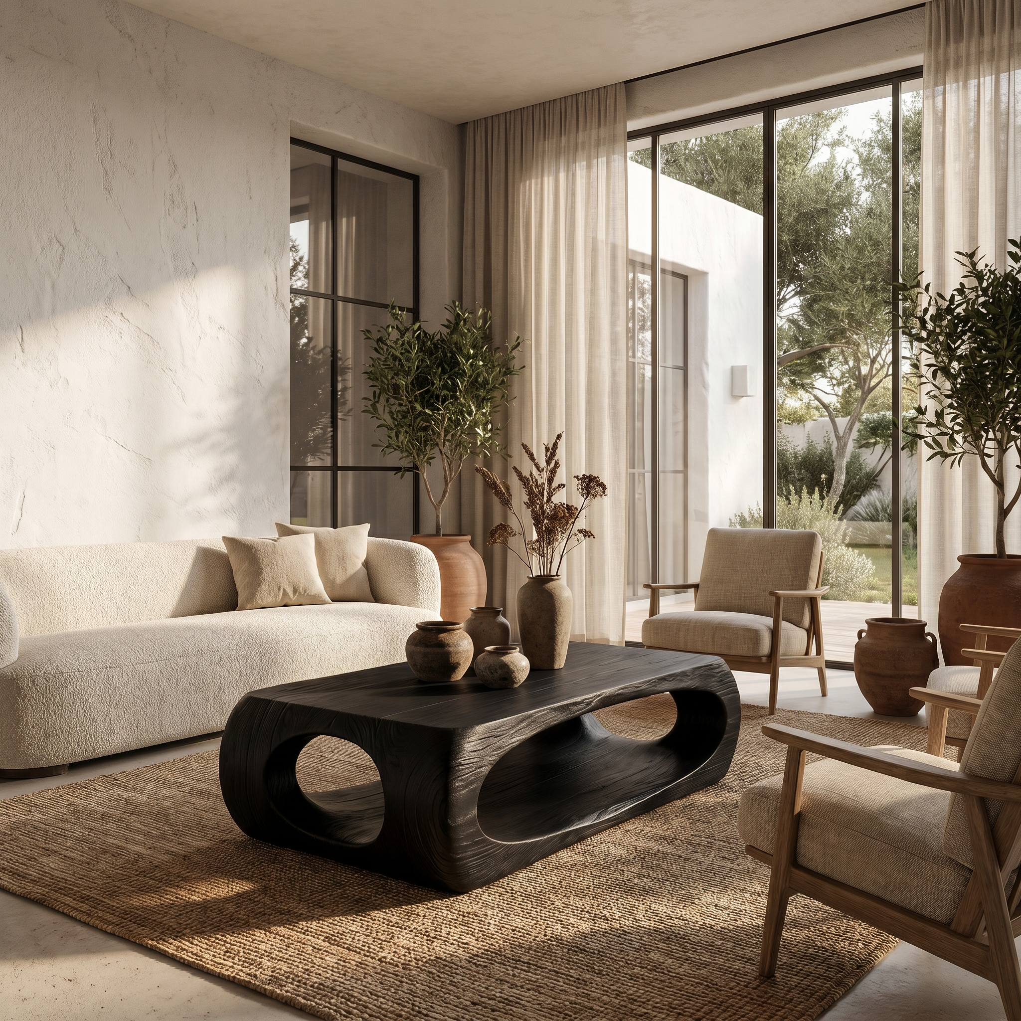 Nature Inspired Coffee Table With Flowing Open Form Base For Living Room SINLHACF388
