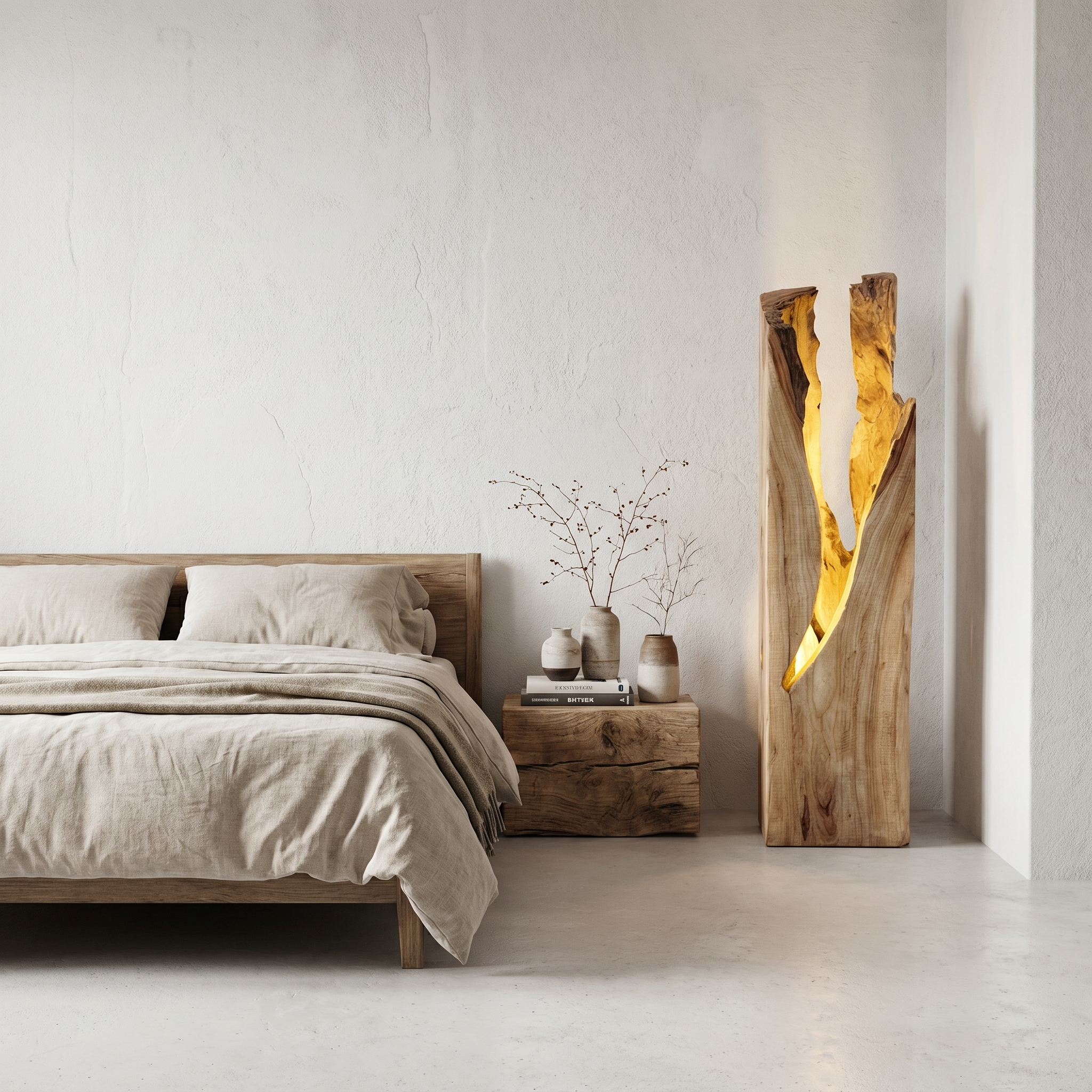 Rustic Tree Trunk Floor Lamp With Natural Hollow Wood Design For Living Room And Bedroom SINLHAFLP085