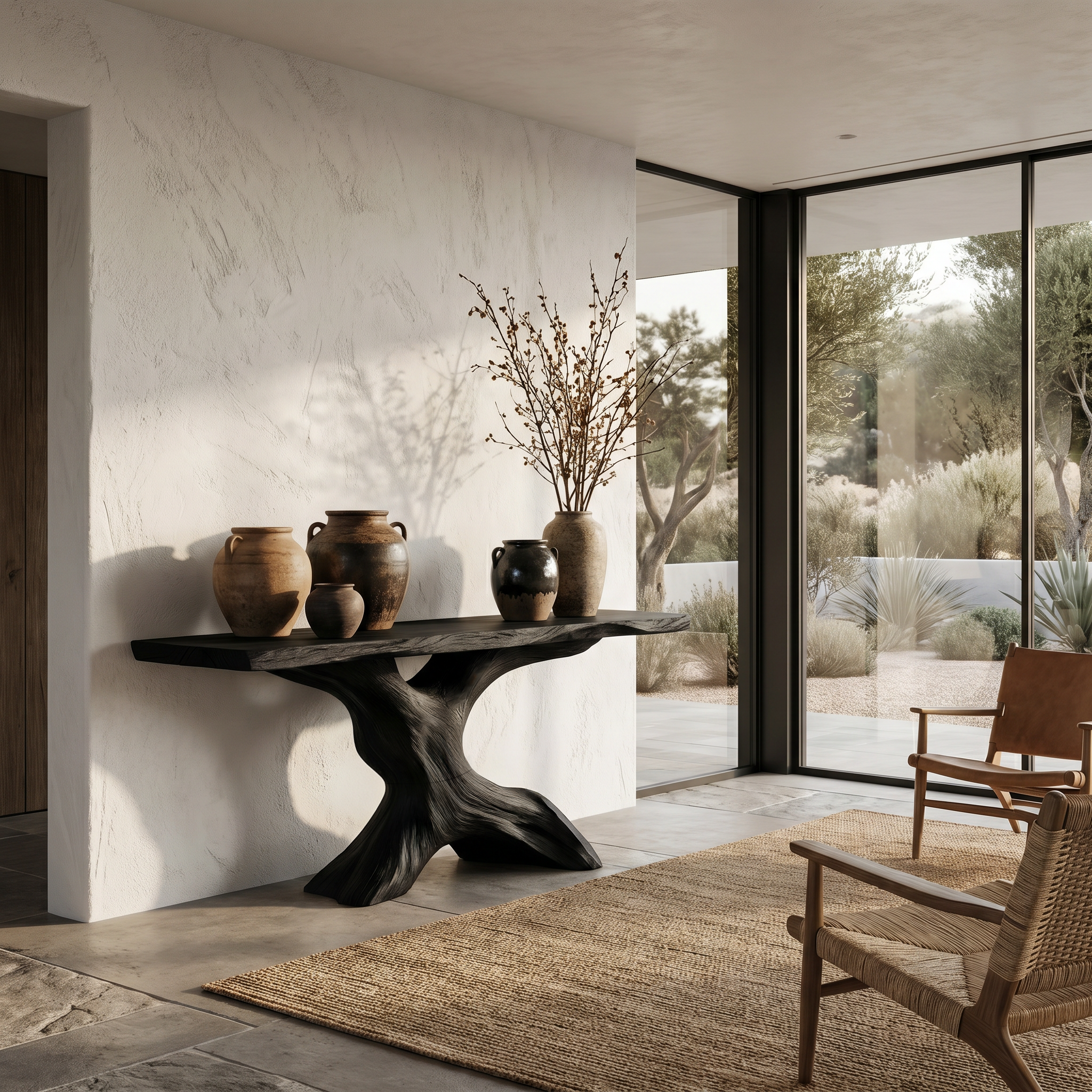 Rustic Console Table With Handcrafted Tree Root Base For Entryway And Living Room SINLHACS624