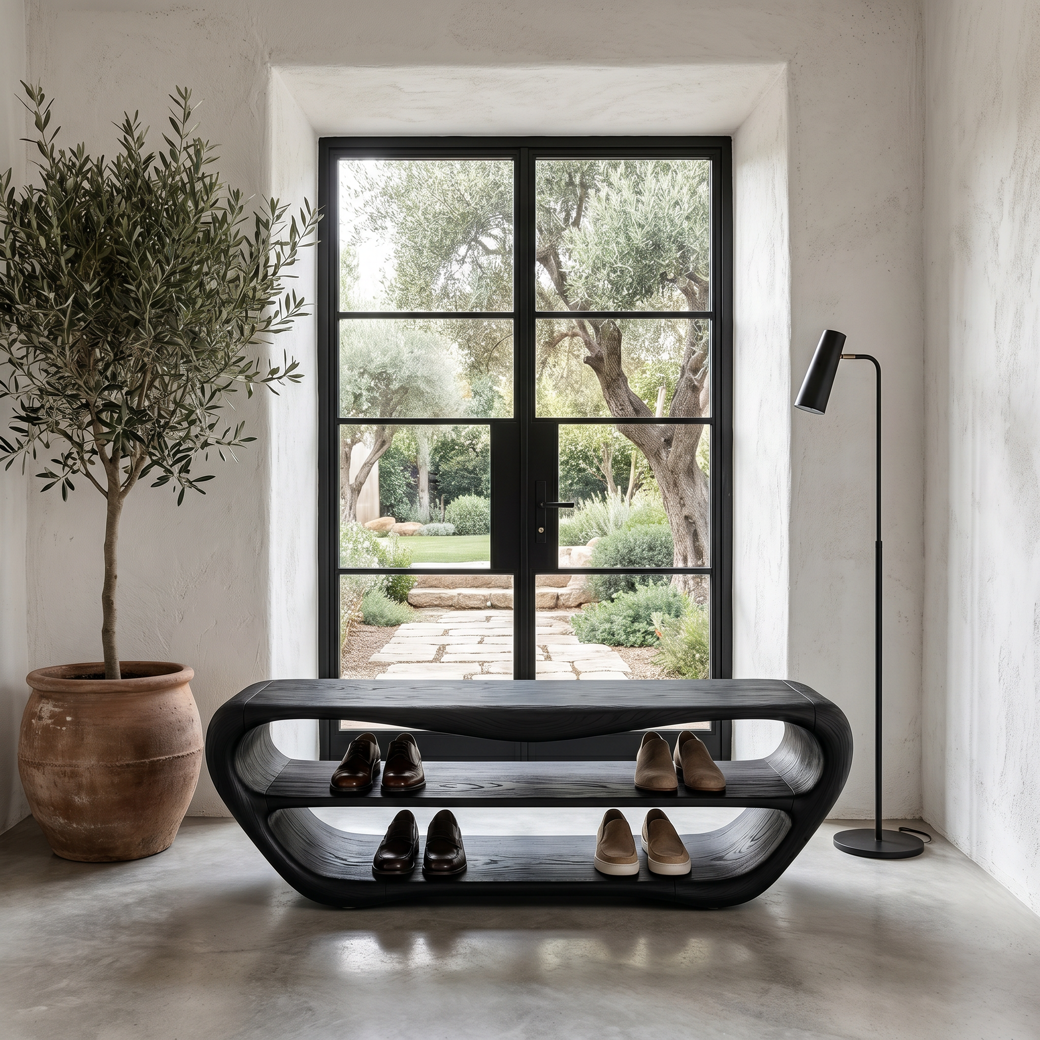 Handcrafted Shoe Bench With Open Storage For Entryway SINLHASB090