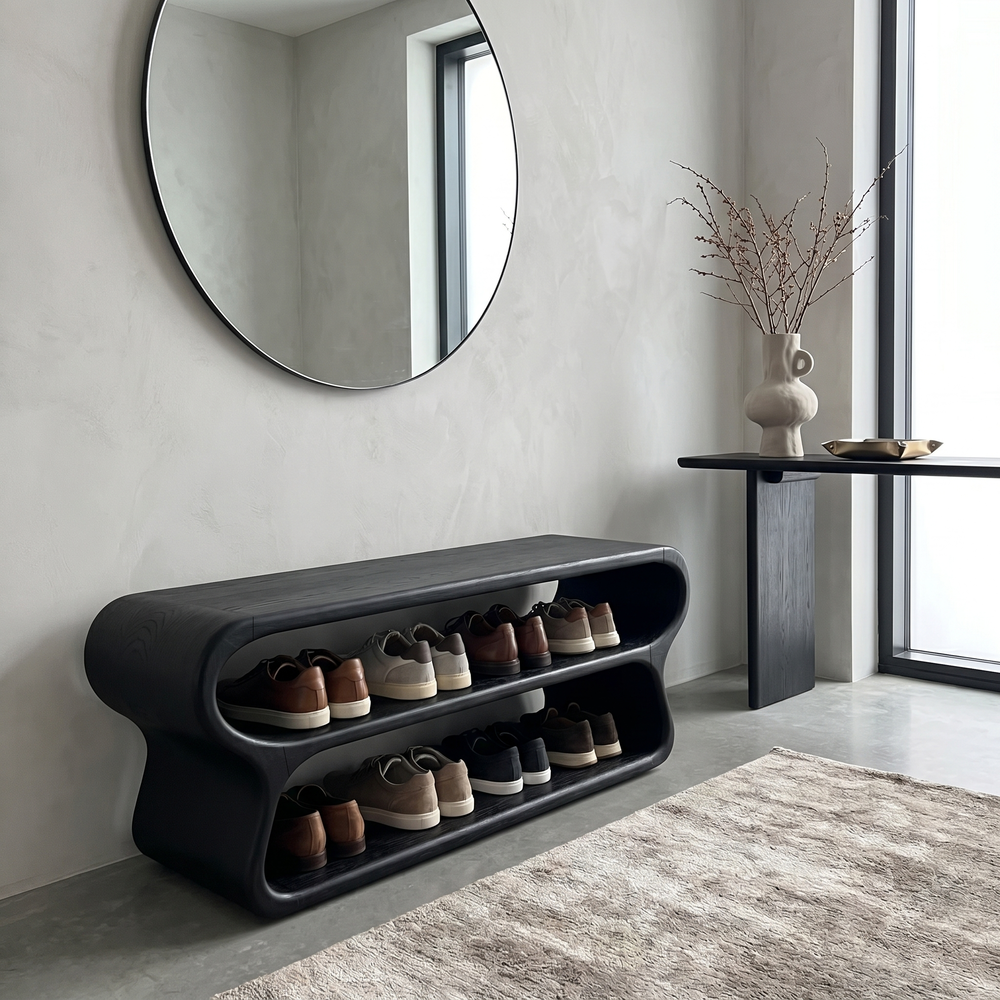 Contemporary Shoe Bench With Open Storage Compartments For Hallway SINLHASB092
