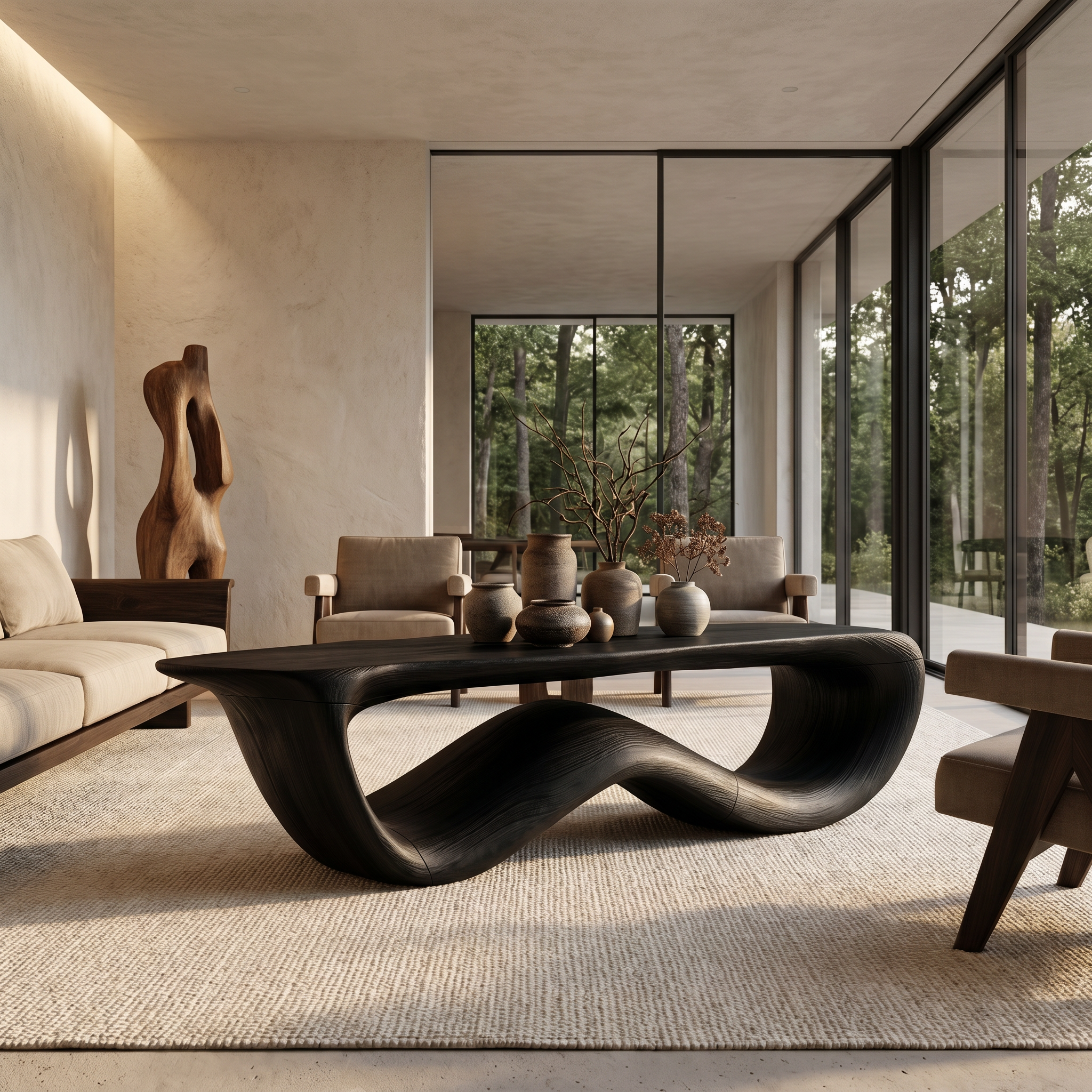 Contemporary Coffee Table With Flowing Solid Wood Silhouette For Living Room SINLHACF389