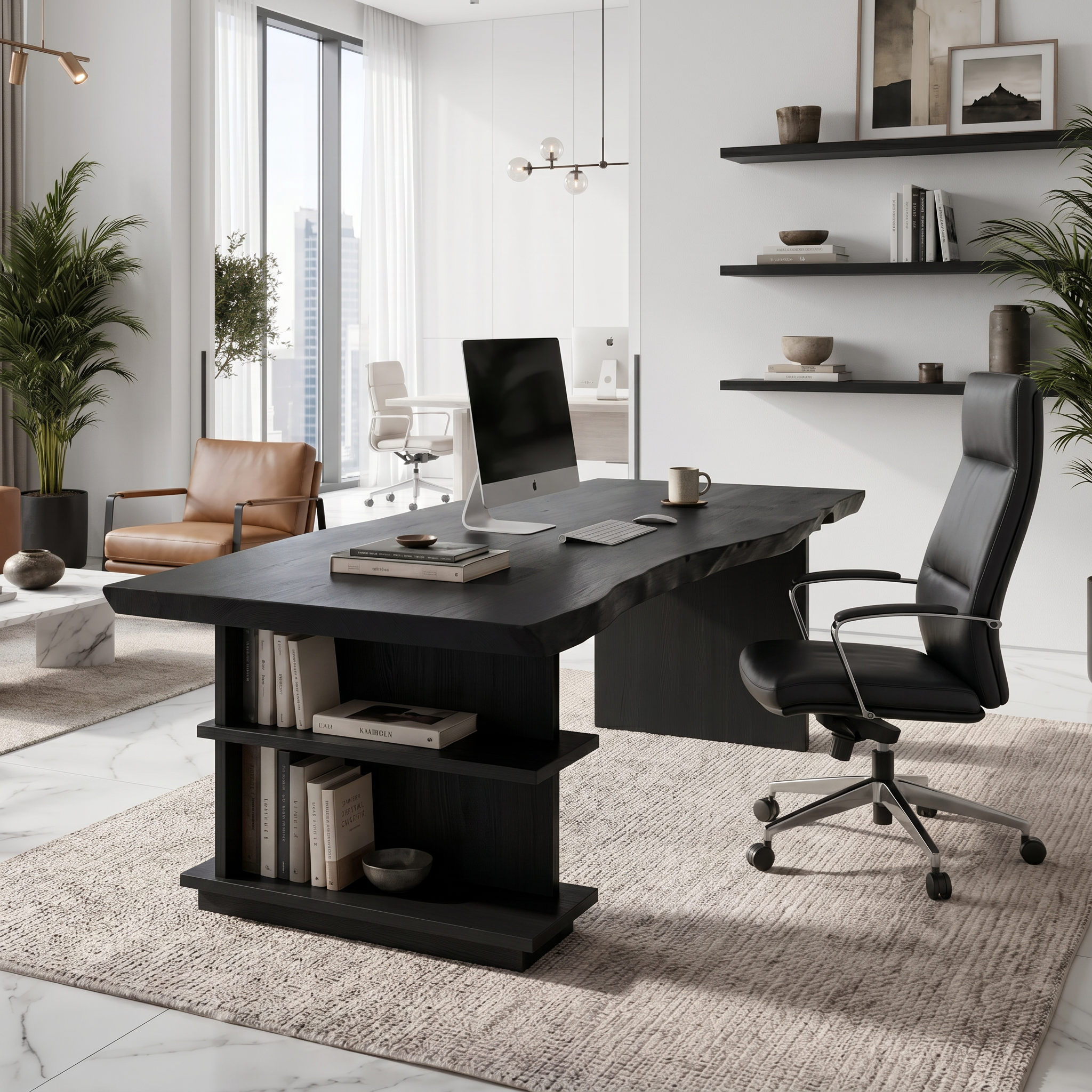 Rustic Executive Desk With Built In Bookshelf And Solid Wood Design For Home Office SINLHADK120