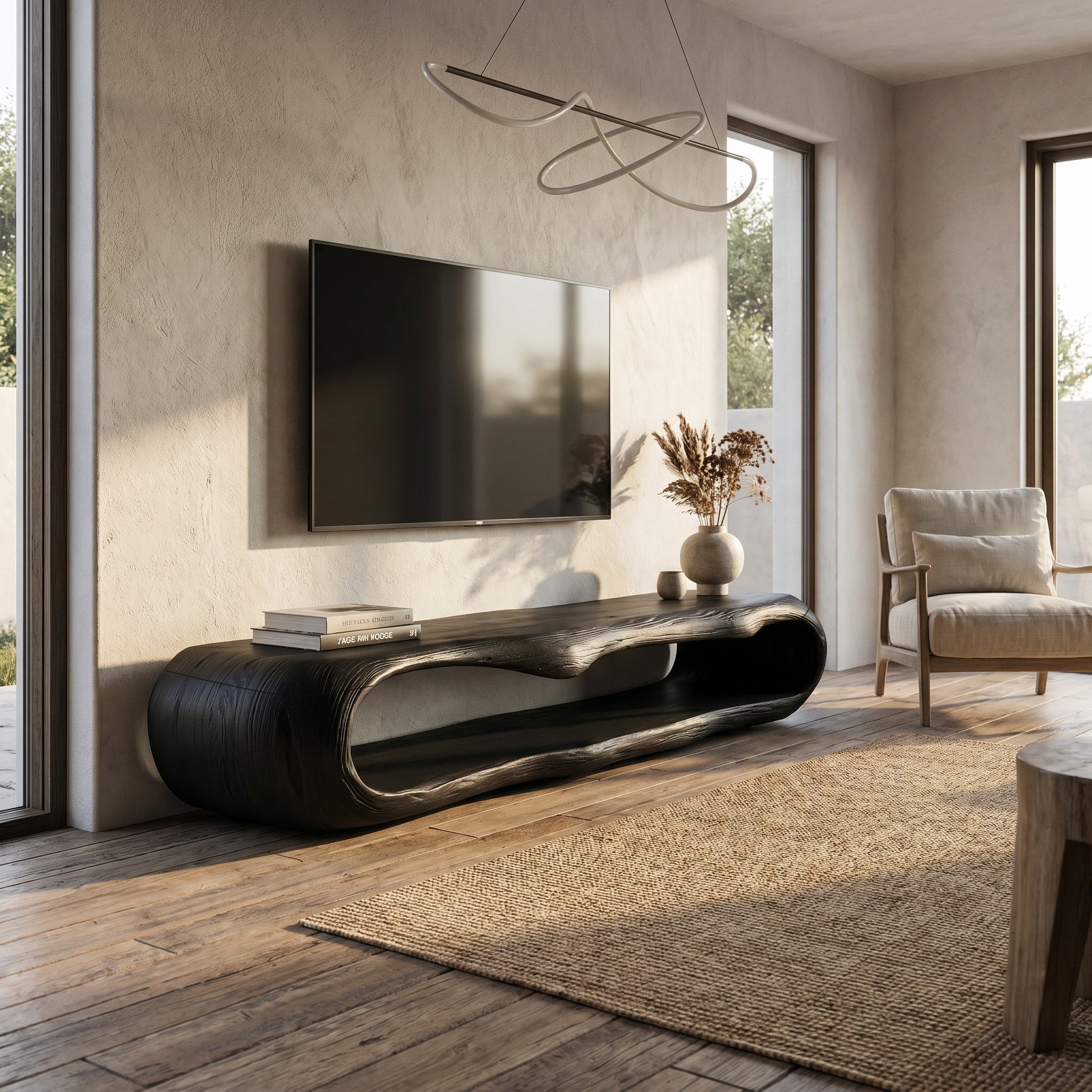 Sculptural TV Cabinet Nature Inspired Artistic Design For Living Room SINLHATC075