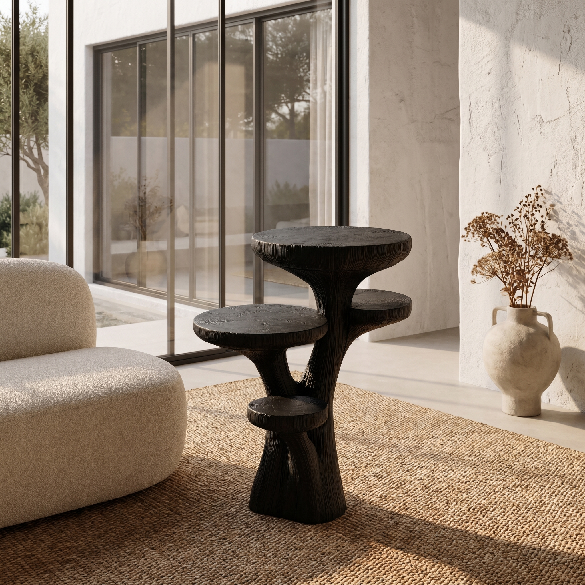 Rustic Sculptural Side Table With Handcrafted Solid Wood Pedestal Base For Living Room And Bedroom SINLHABT250