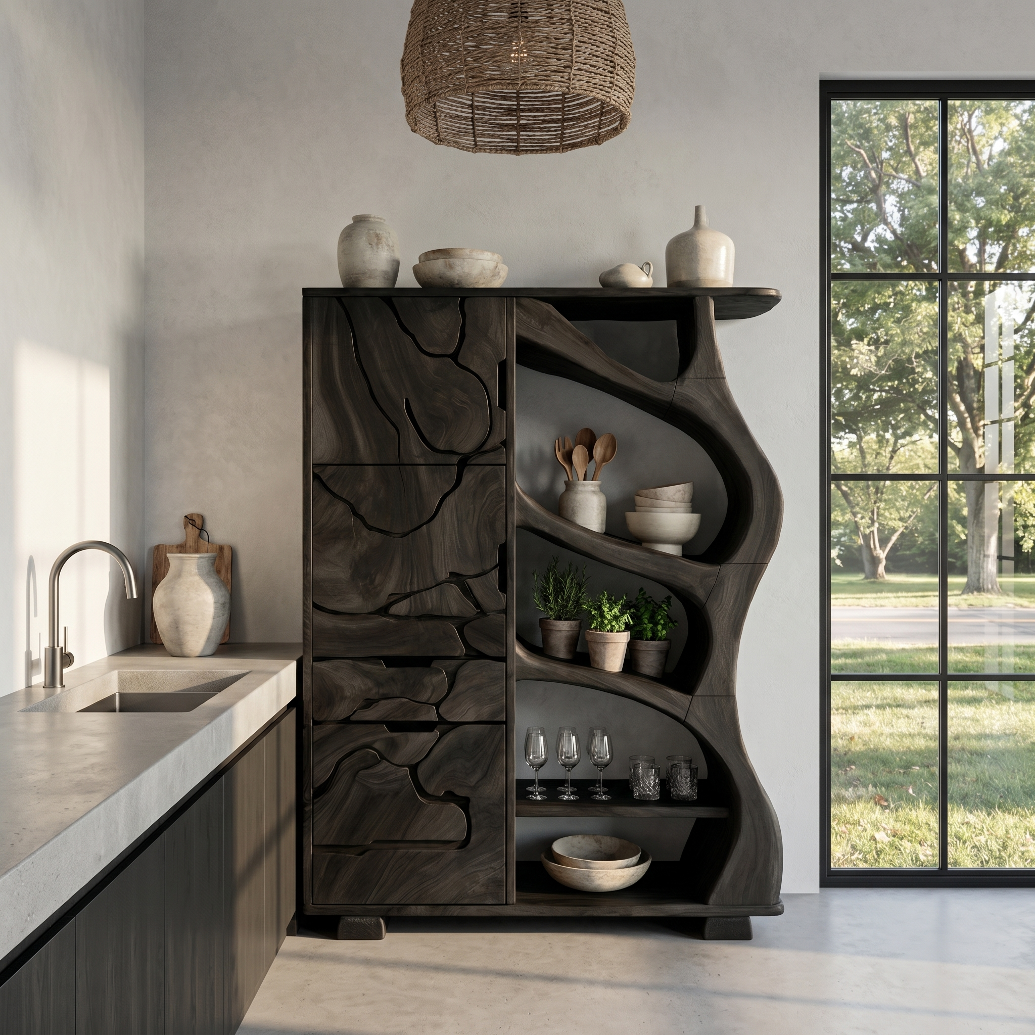 Nature Inspired Entryway Cabinet Organic Storage Design SINLHASC534