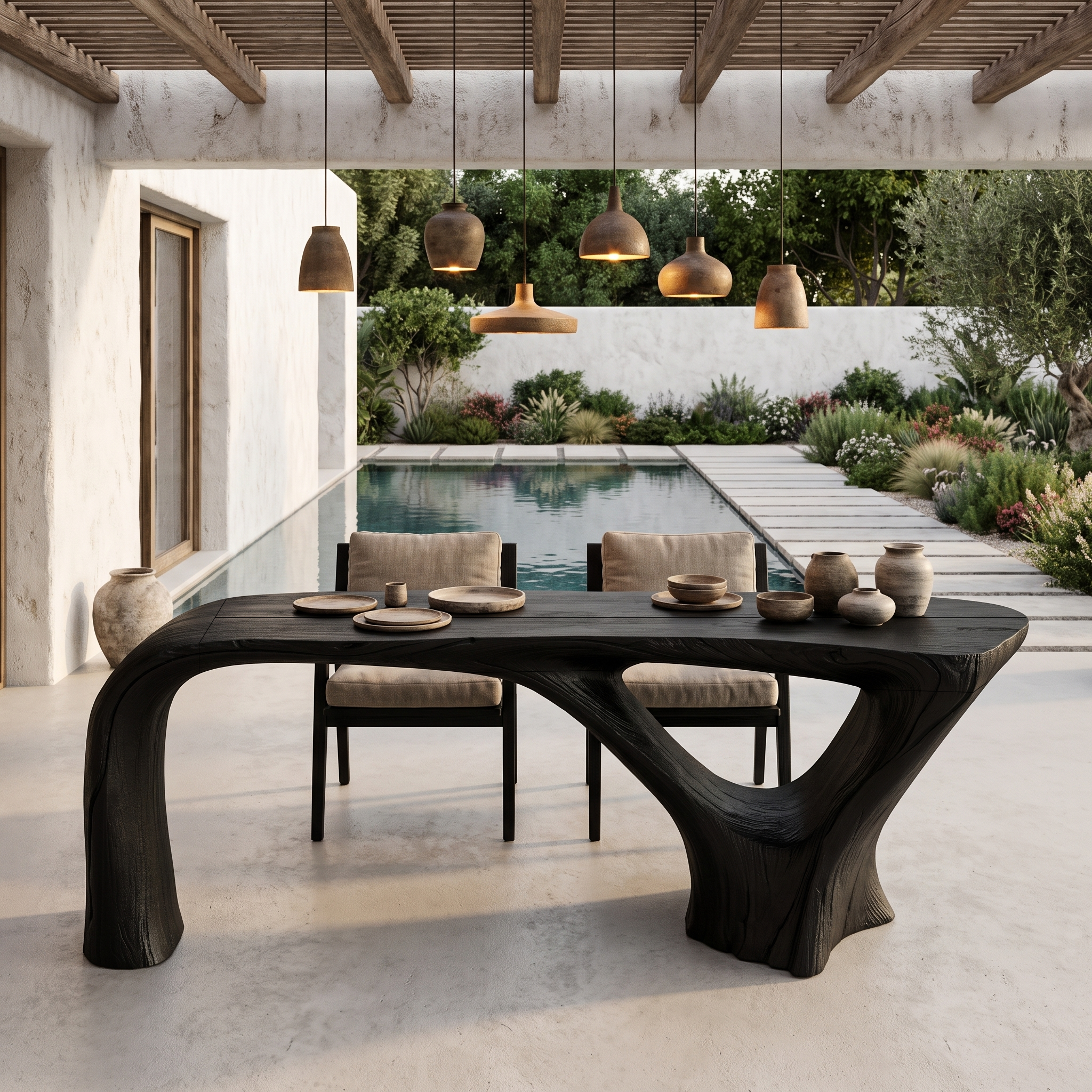 Organic Waterfall Base Dining Table Solid Wood Dining Table For Dining Room SINLHADN208
