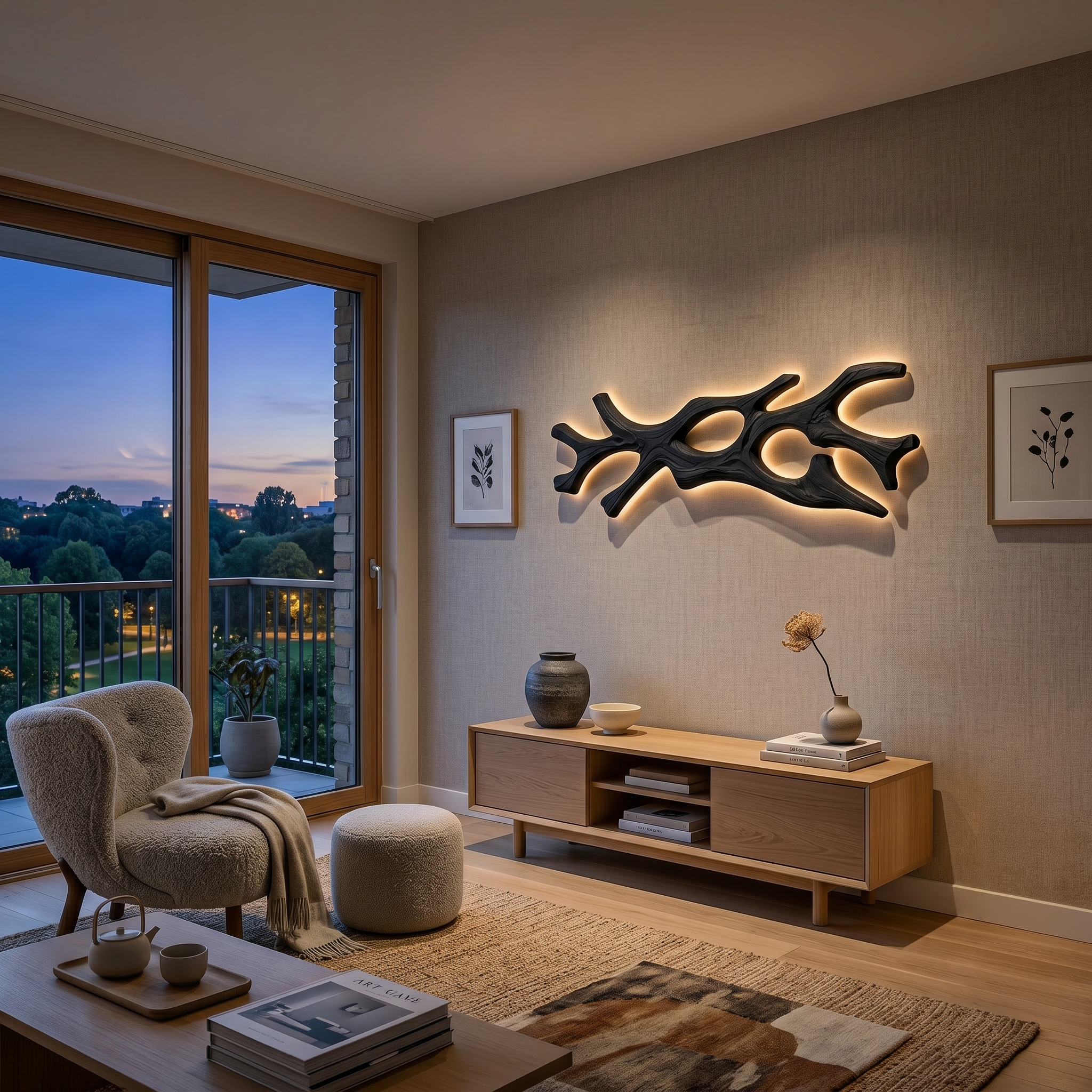 Wooden Lamp Flowing Organic Root Design For Above Bed Decor RTTHTTLAM059