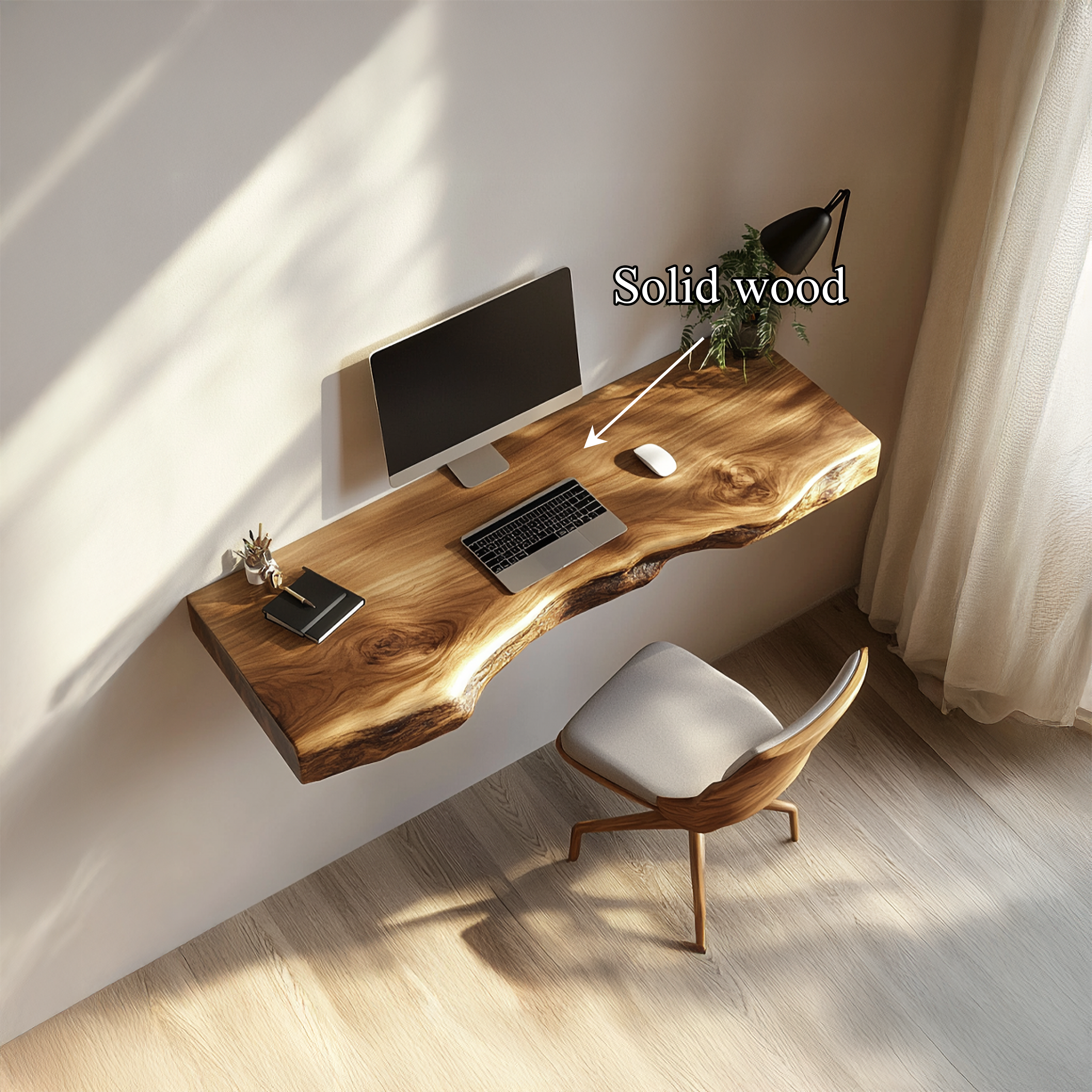 Handcrafted Live Edge Wall Desk Solid Wood Study Room Interior Artistic Design SINLSAFL428