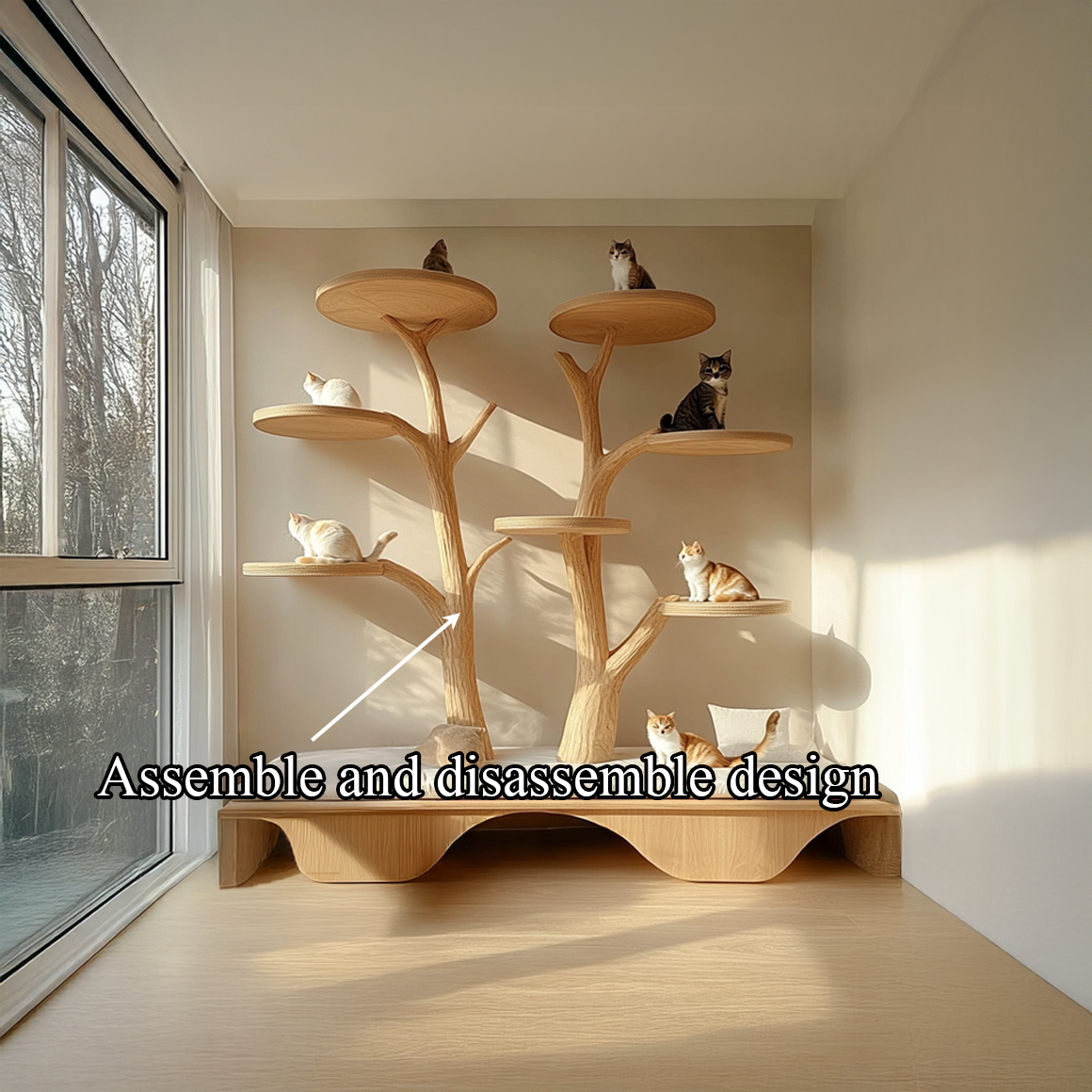 Rustic Cat Tree Wall Shelf Bedroom Seating Bench SINLSATT056