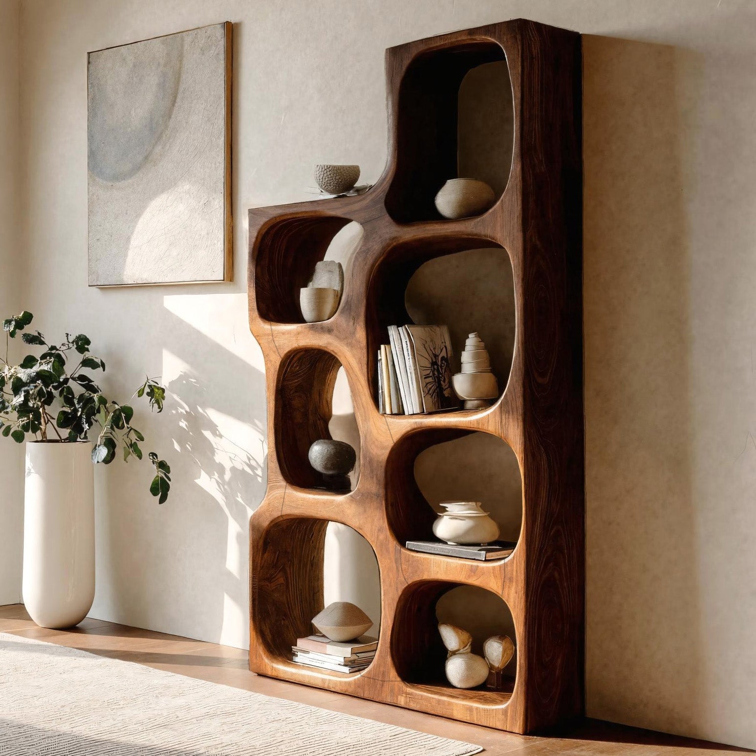 Organic Sculptural Wooden Bookshelf For Modern Living Room RTTHHNBS133