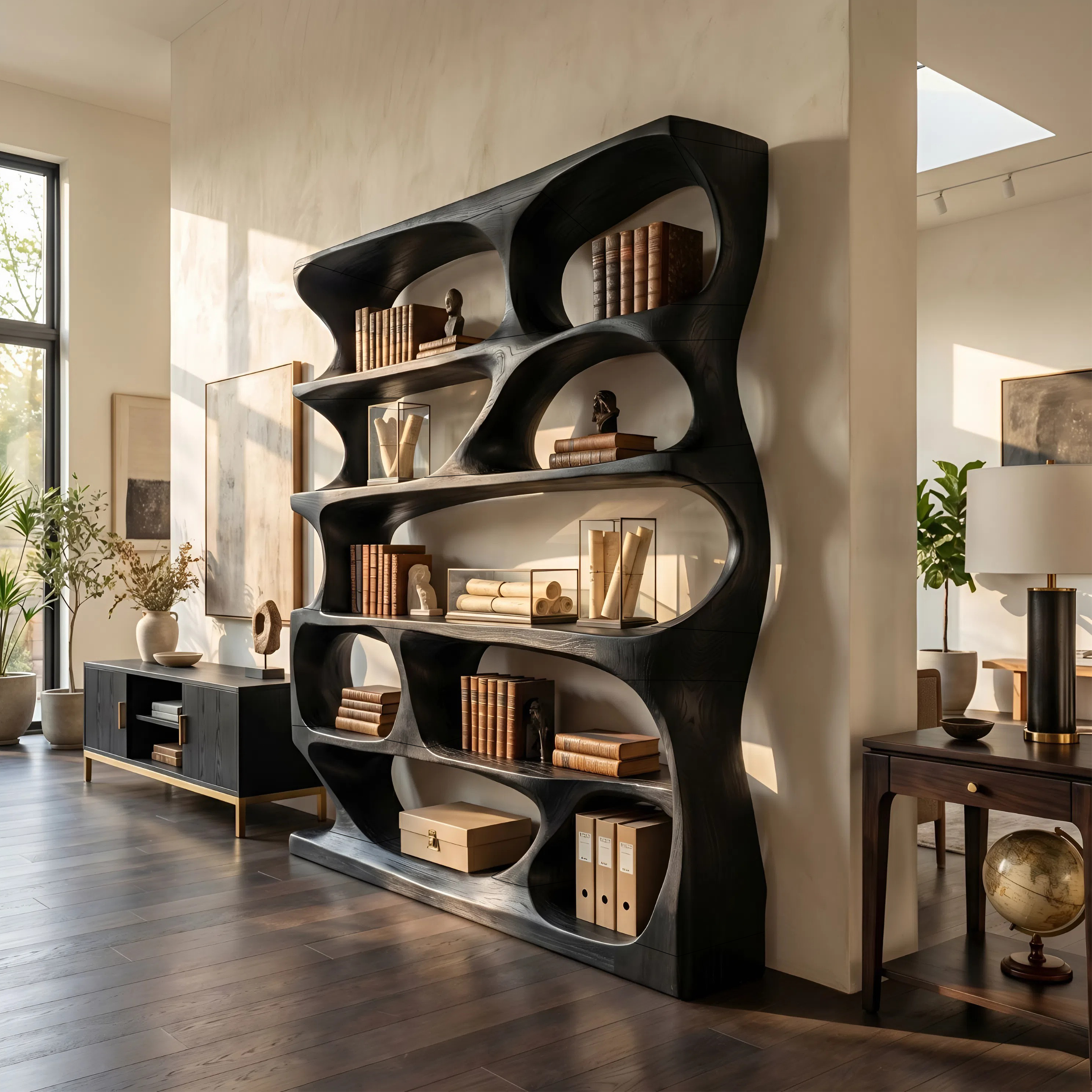Minimalist Sculptural Bookshelf Display Organizer For Home Office SILDTTNBS015
