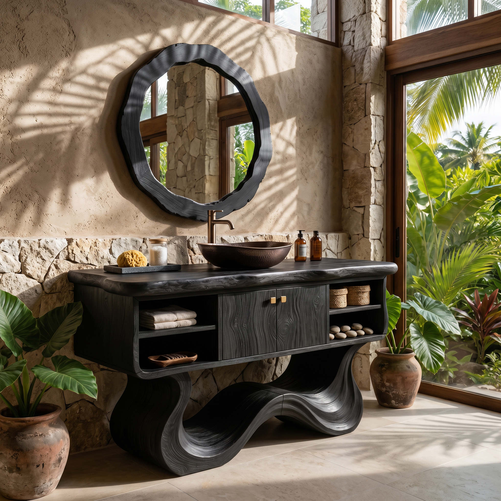 Modern Organic Vanity With Open Shelf For Spa Bathroom SILDTTNBRV055