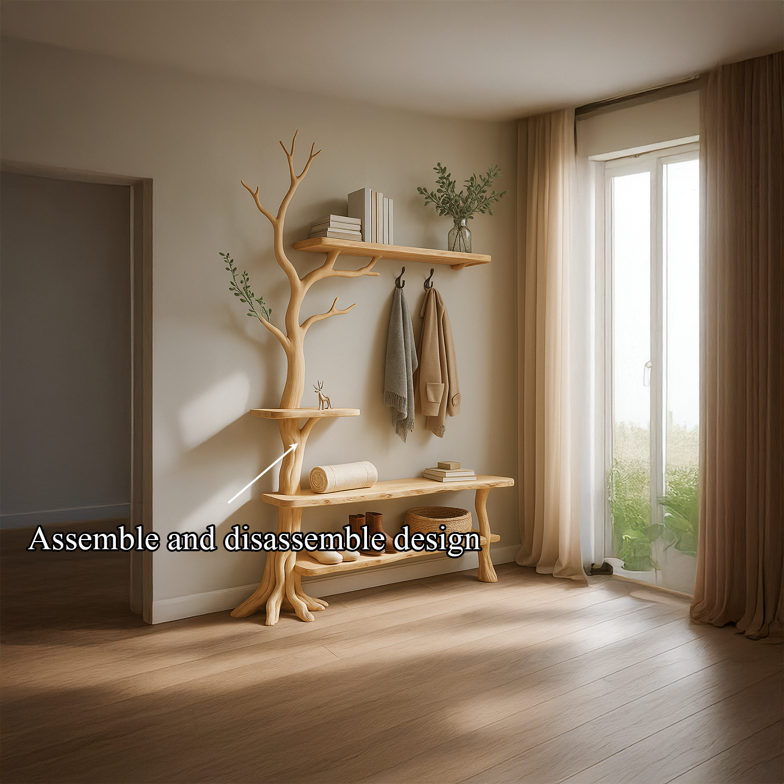 Rustic Tree Coat Rack Shoe Bench Bedroom SINLSATCR016