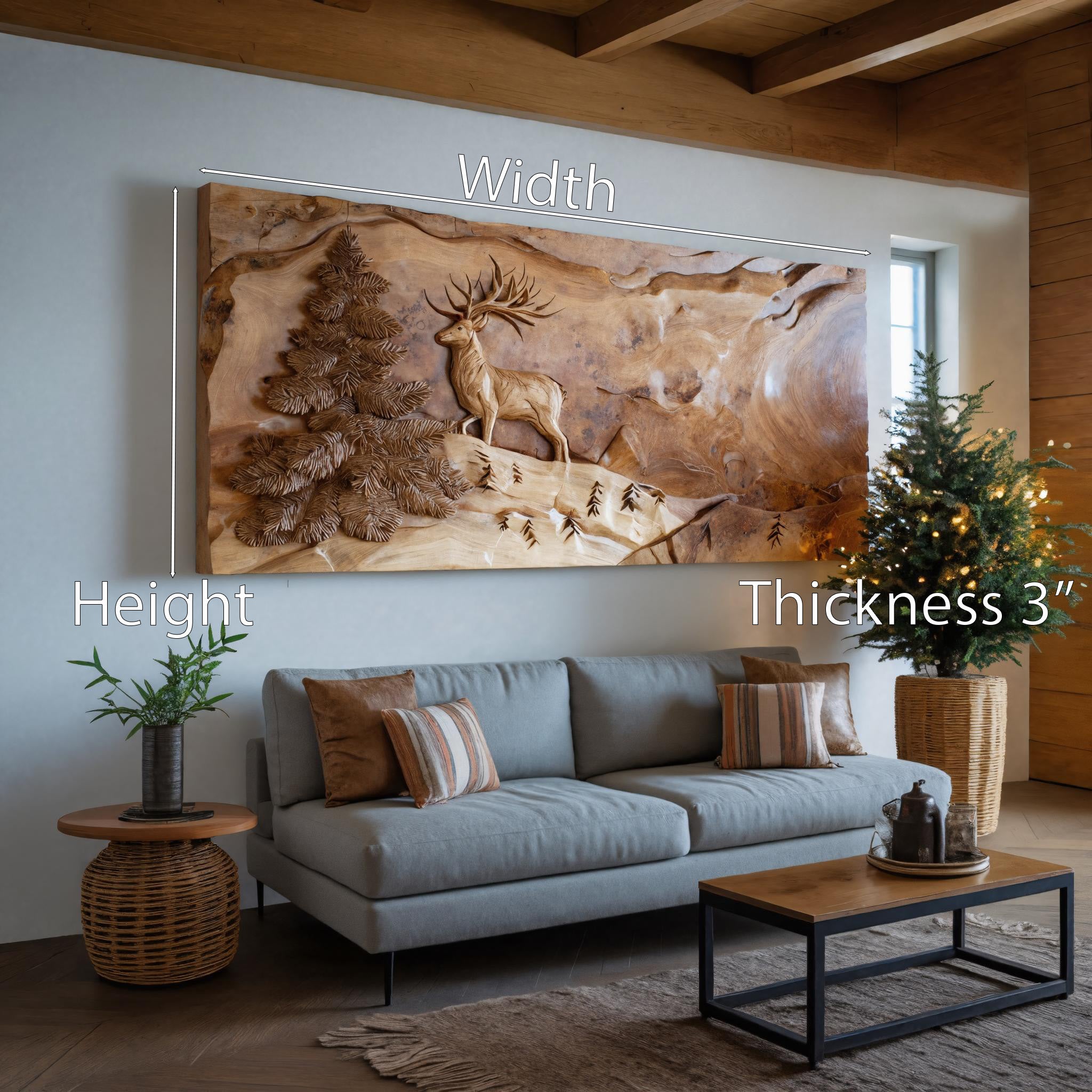 Rustic Wall Art With Carved Deer For Living Room SITHHNWA015