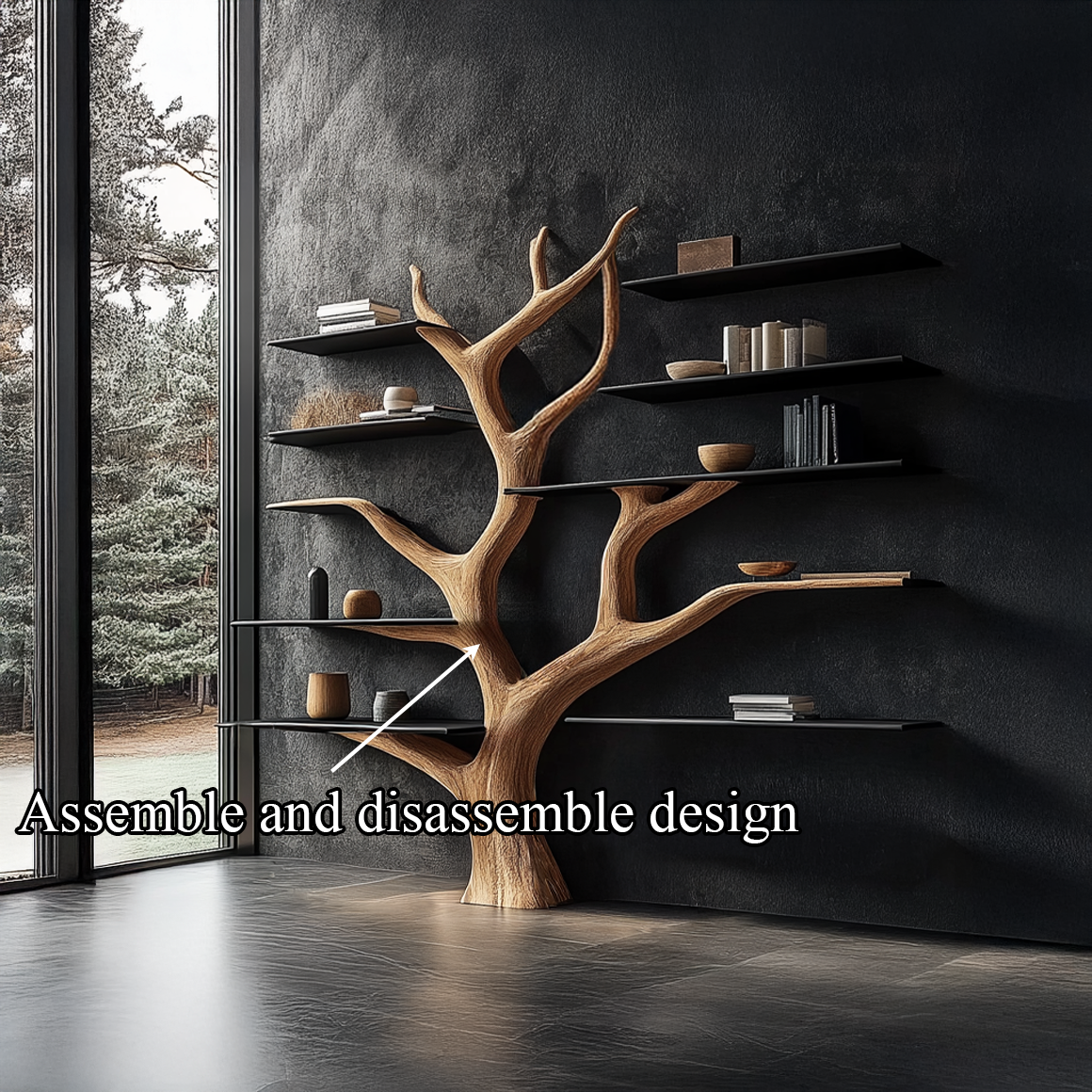 Rustic Tree Bookshelf Bedroom Or Living Room Cozy Wall Storage SINLSATB348