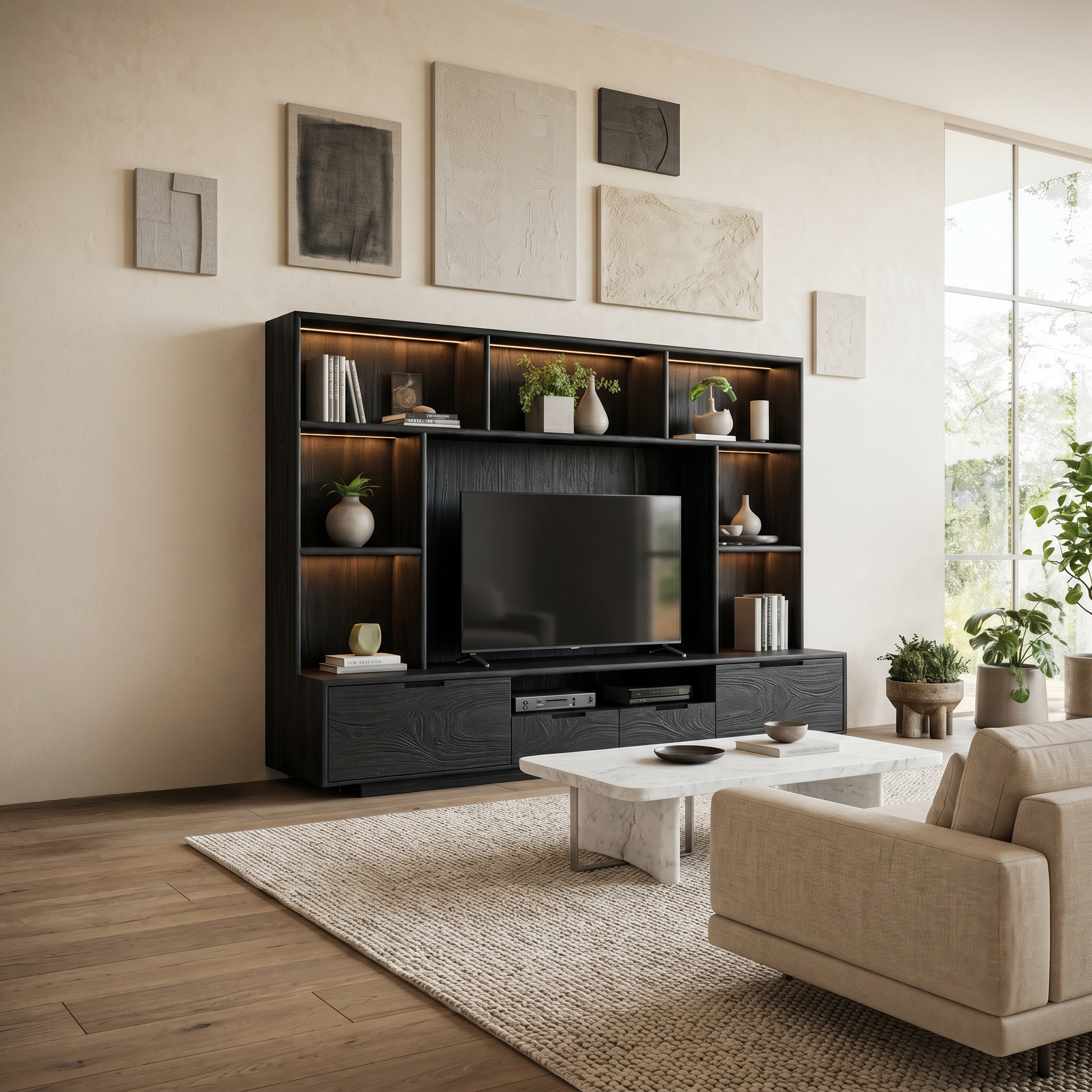 Modern TV Wall Unit With LED Shelves For Living Room SITHTTTVC013