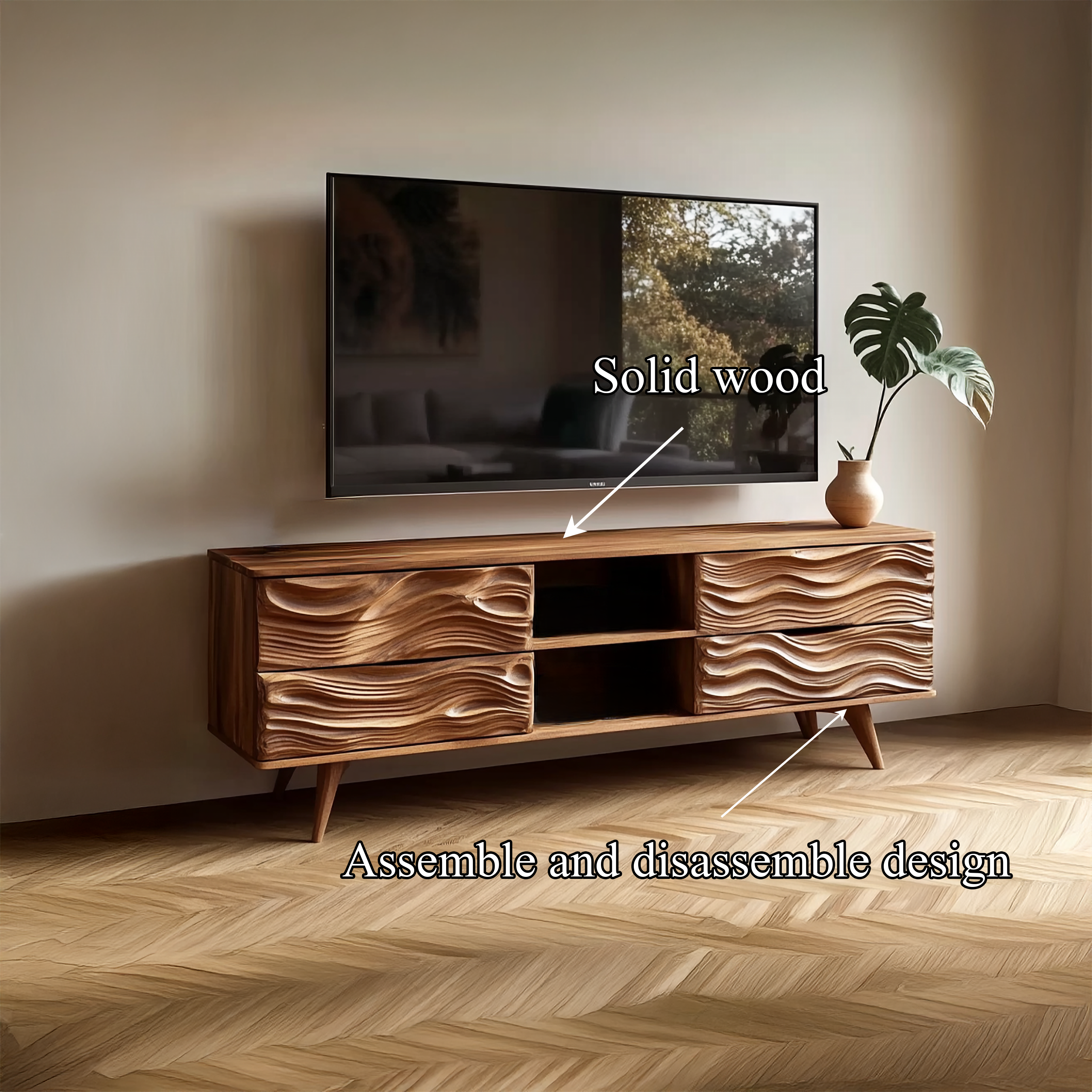 Mid Century Organic Modern TV Stand Living Room And Home Office SINLSASC342